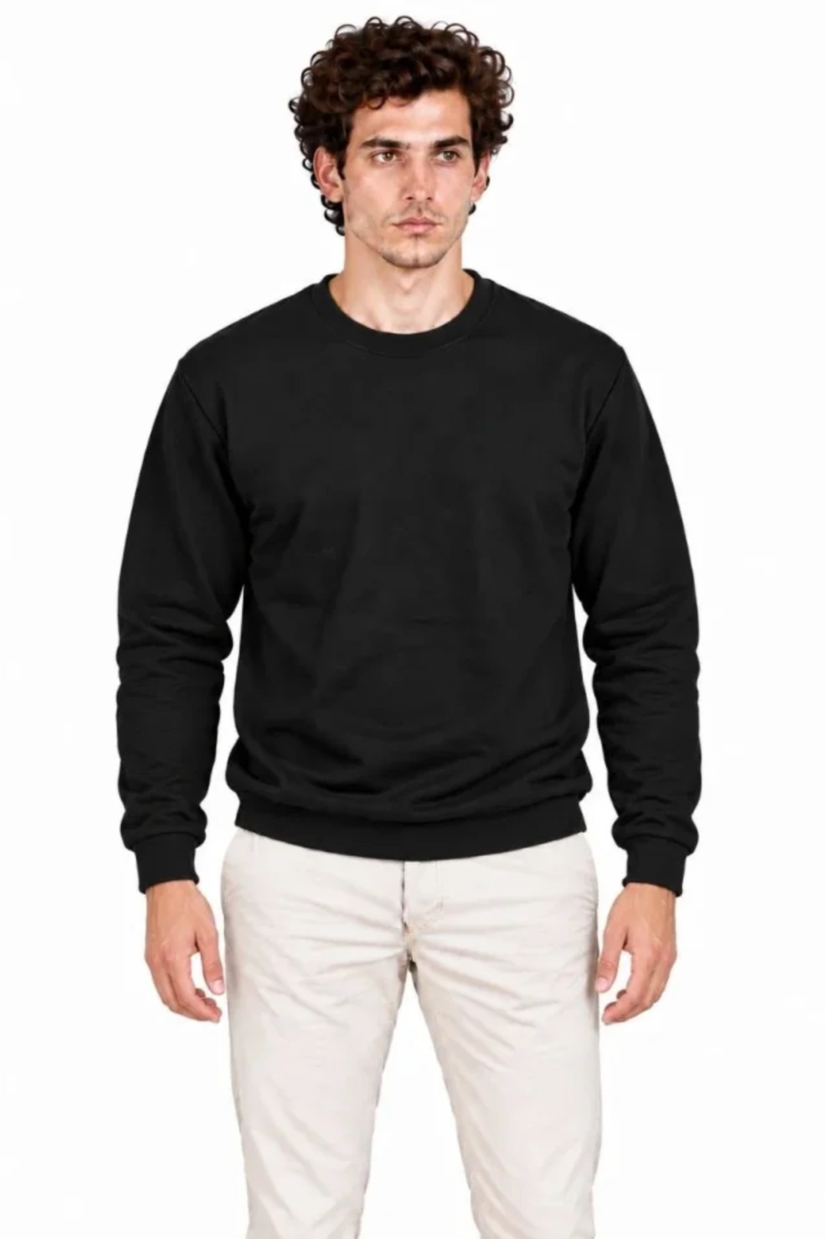 Erkek 3Lü Bisiklet Yaka İçi Şardonlu 2 İplik Düz Uzun Kollu Regular Fit Sweatshirt - Siyah - Bordo -