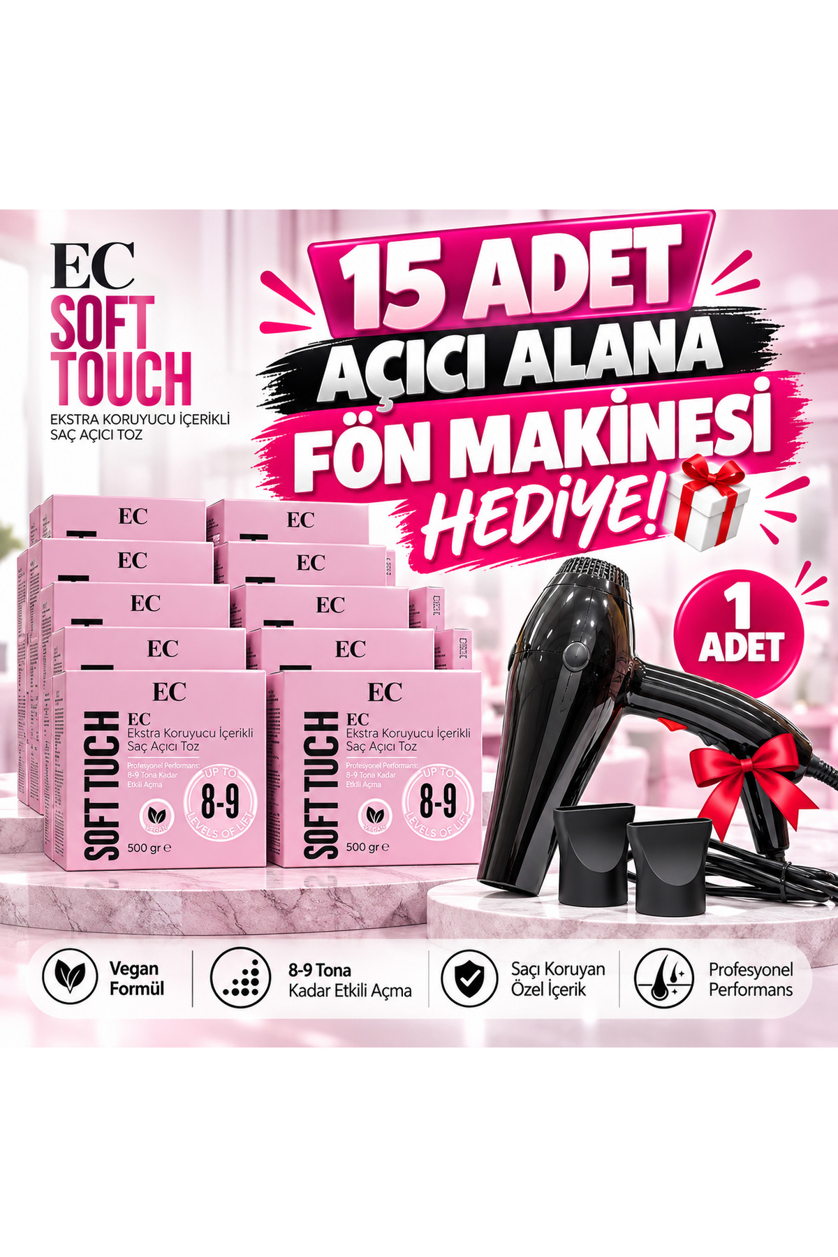 emrah çalışkan EÇ Soft Touch Vegan Açıcı 15 Adet / Fön makinası hediye 1 adet — soft fön