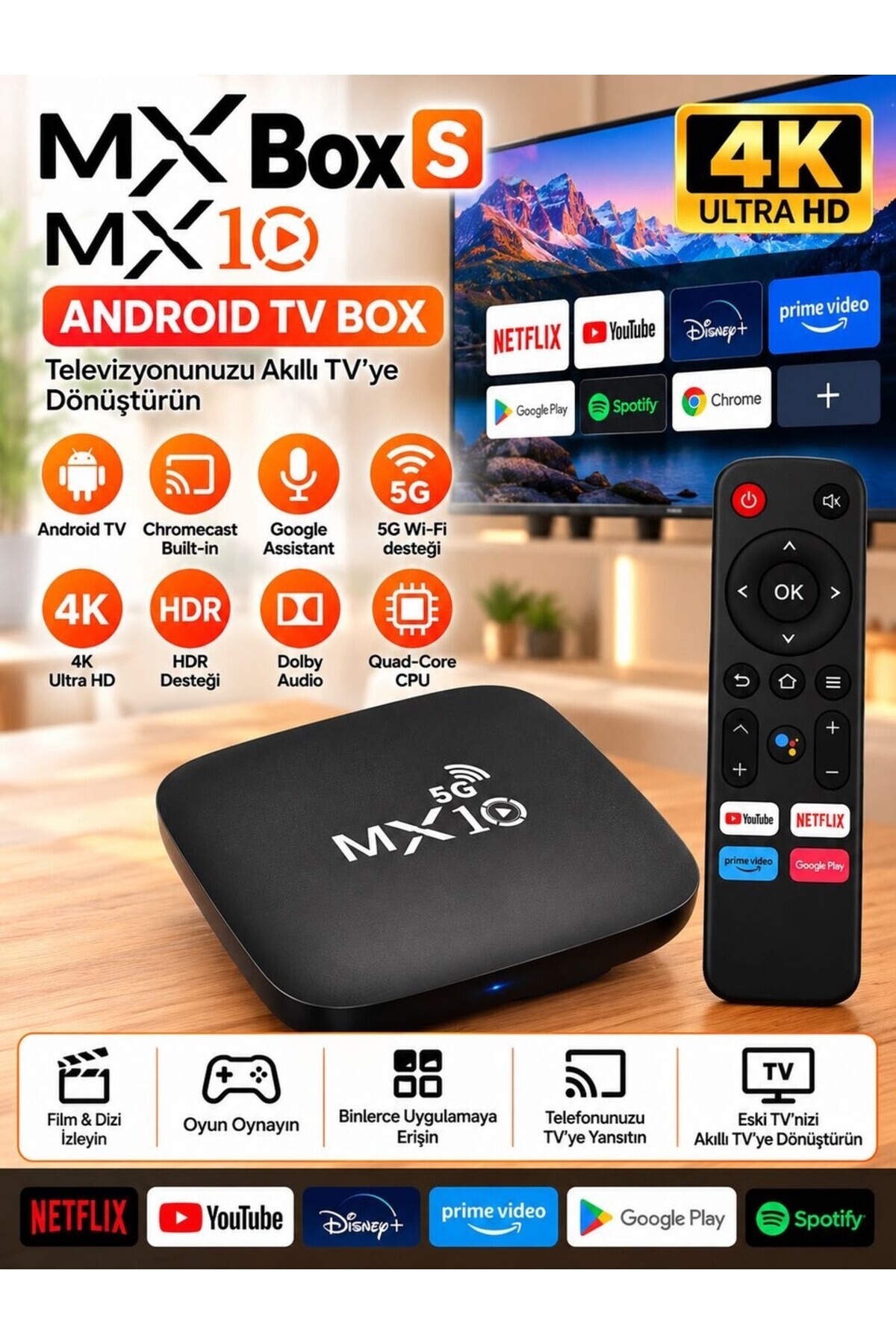 VEROXA Mx Box S MX10 4K Ultra Hd Android Tv Box 5g Wi-Fi Hdr