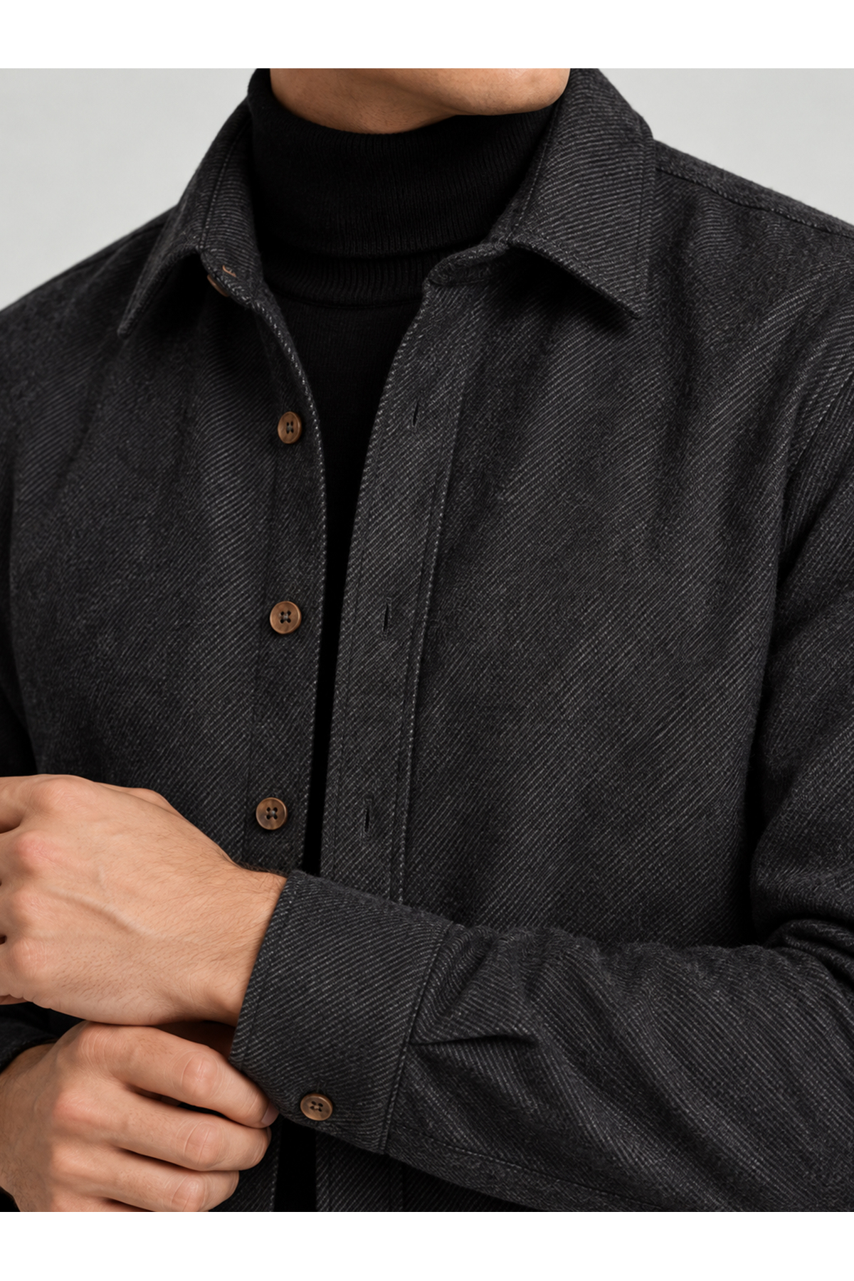 Siyah Düz Slimfit Oduncu Erkek Gömlek — رنگارنگ 076 — تصویر 2 از 5