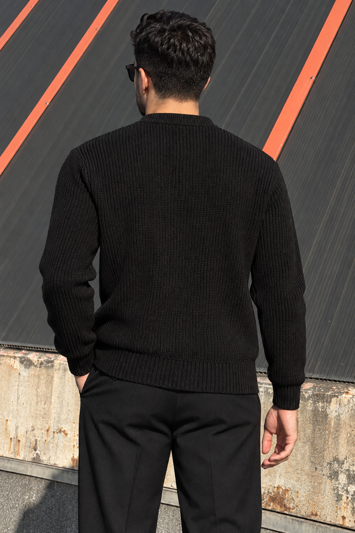Erkek Kışlık, V yaka, Regular fit, 5 Düğmeli, Basic, Triko örme kazak-hırka PLTK24 — مشکی 26PLTK24 — تصویر 6 از 6