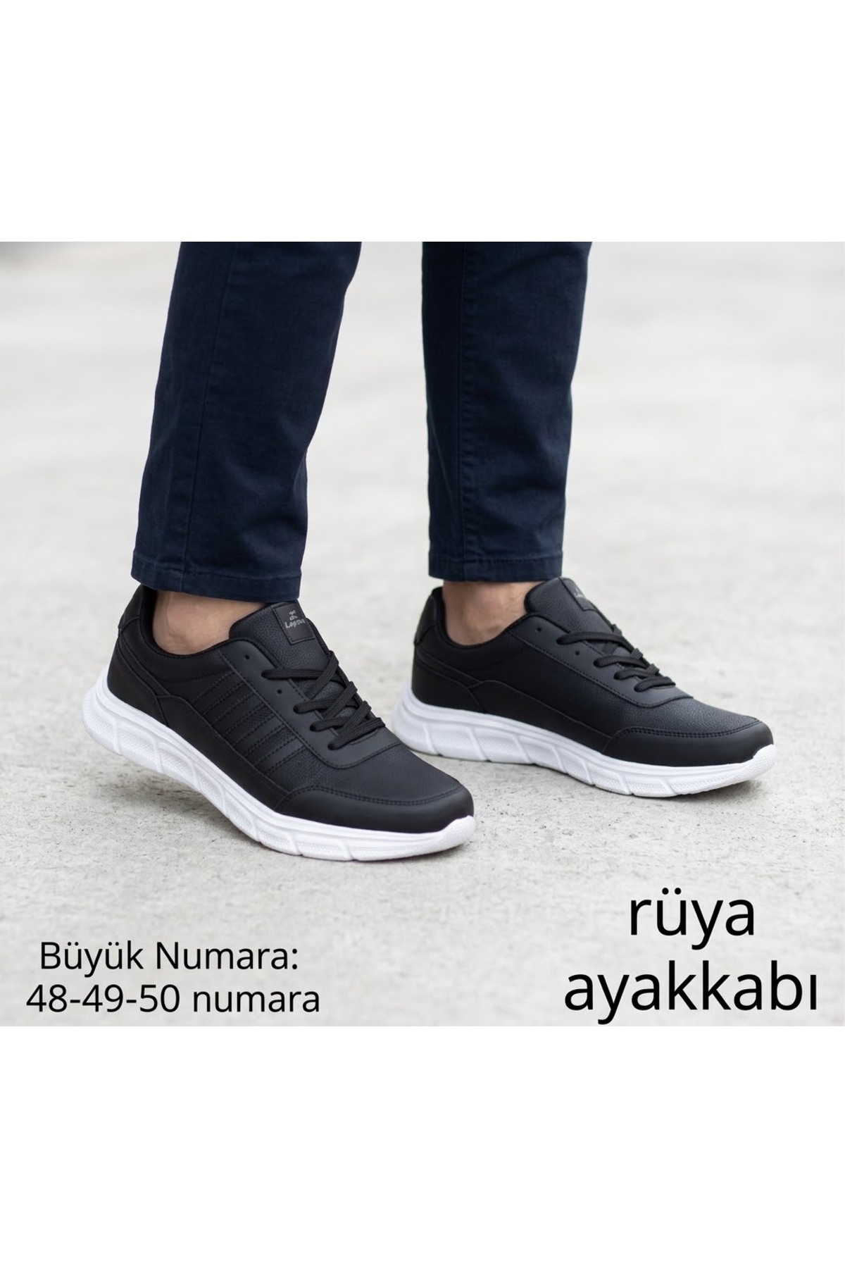 Büyük Numara Erkek Spor Ayakkabı 48-49-50 Su Geçirmez Rahat Kalıp Yürüyüş & Günlük Sneaker — مشکی 3456