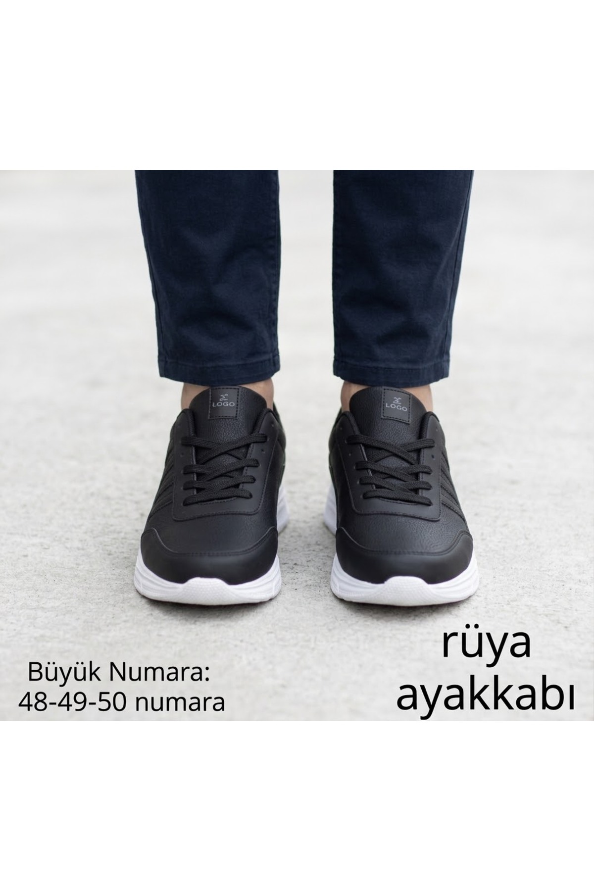 Büyük Numara Erkek Spor Ayakkabı 48-49-50 Su Geçirmez Rahat Kalıp Yürüyüş & Günlük Sneaker — مشکی 3456 — تصویر 2 از 3