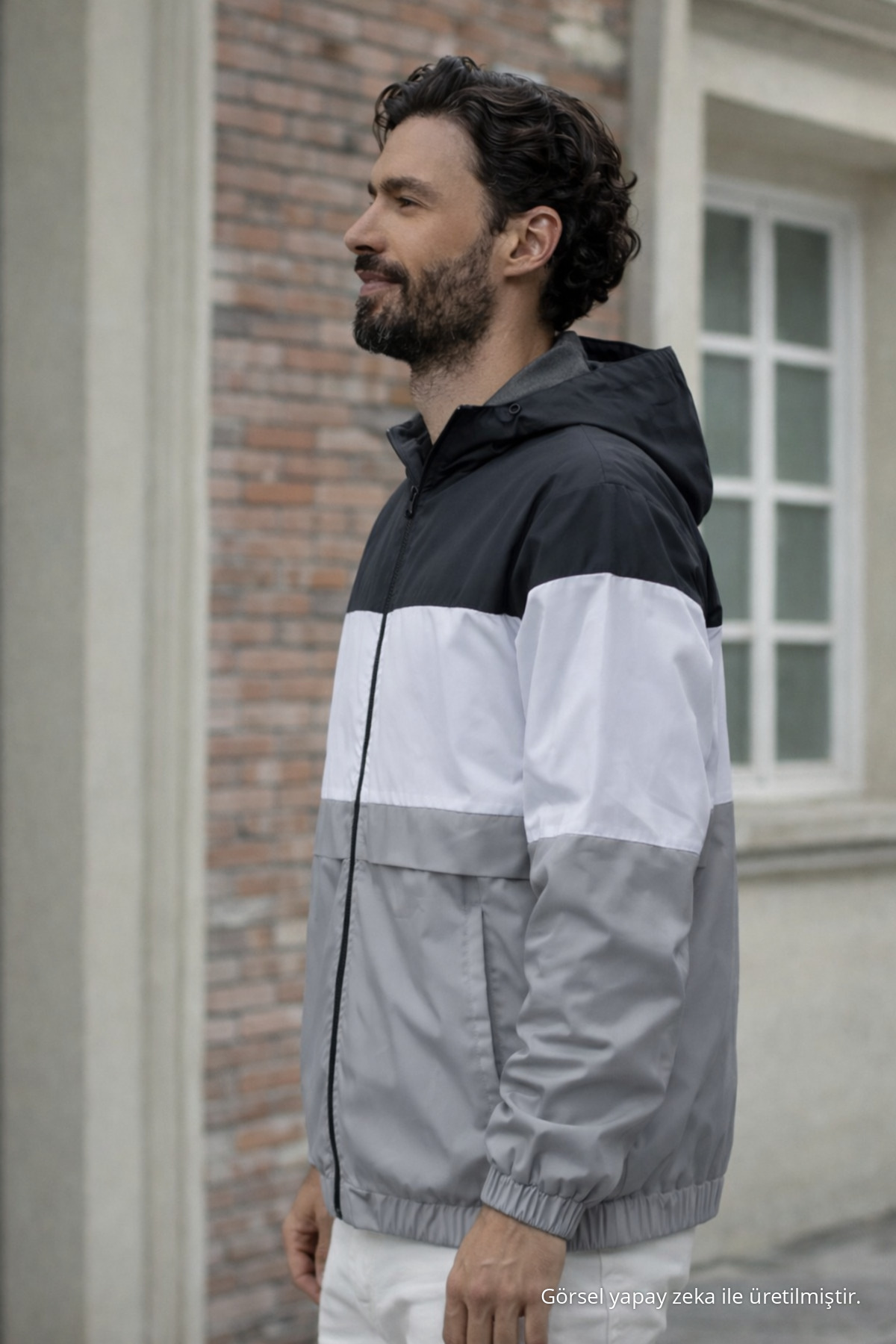 Erkek Comfort Fit Desenli Salaş Gri Yağmurluk & Rüzgarlık — خاکستری Ayna-5-82501DMJG — تصویر 3 از 6