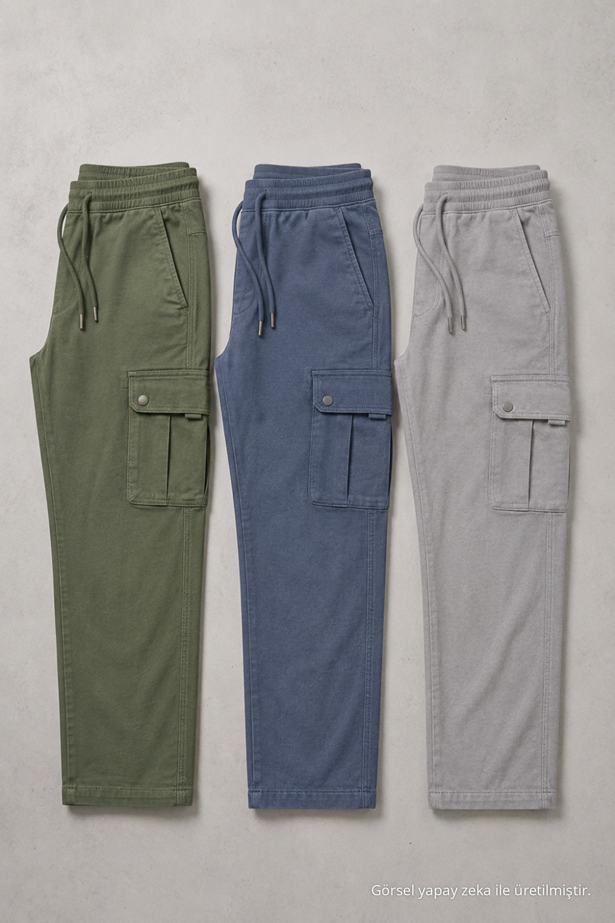 Erkek Beli Lastikli 3 Lü Kargo Keten Pantolon — رنگارنگ 3-Lu-30701DMJG-1