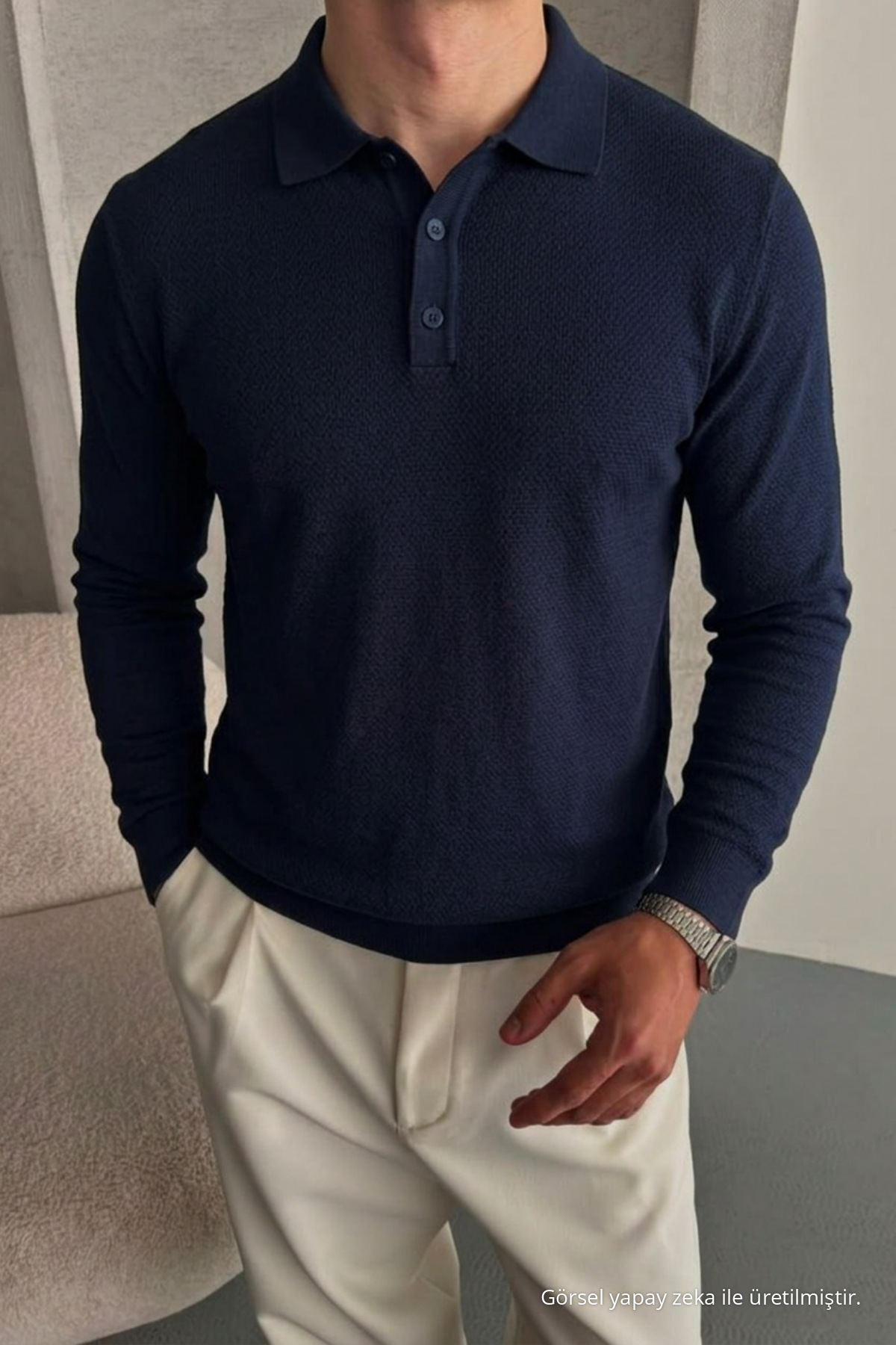 COMBİNE MİCHAİL Erkek Casual Loose Reglan Lacivert Kazak — سرمه‌ای 33081CMBN-11