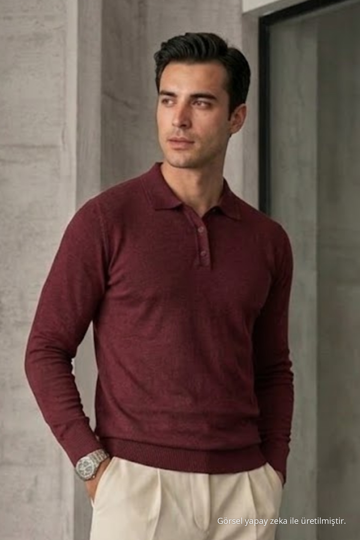 ژاکت مردانه شل و شلوار Raglan Claret قرمز — زرشکی 33081CMBN-11 — تصویر 6 از 6
