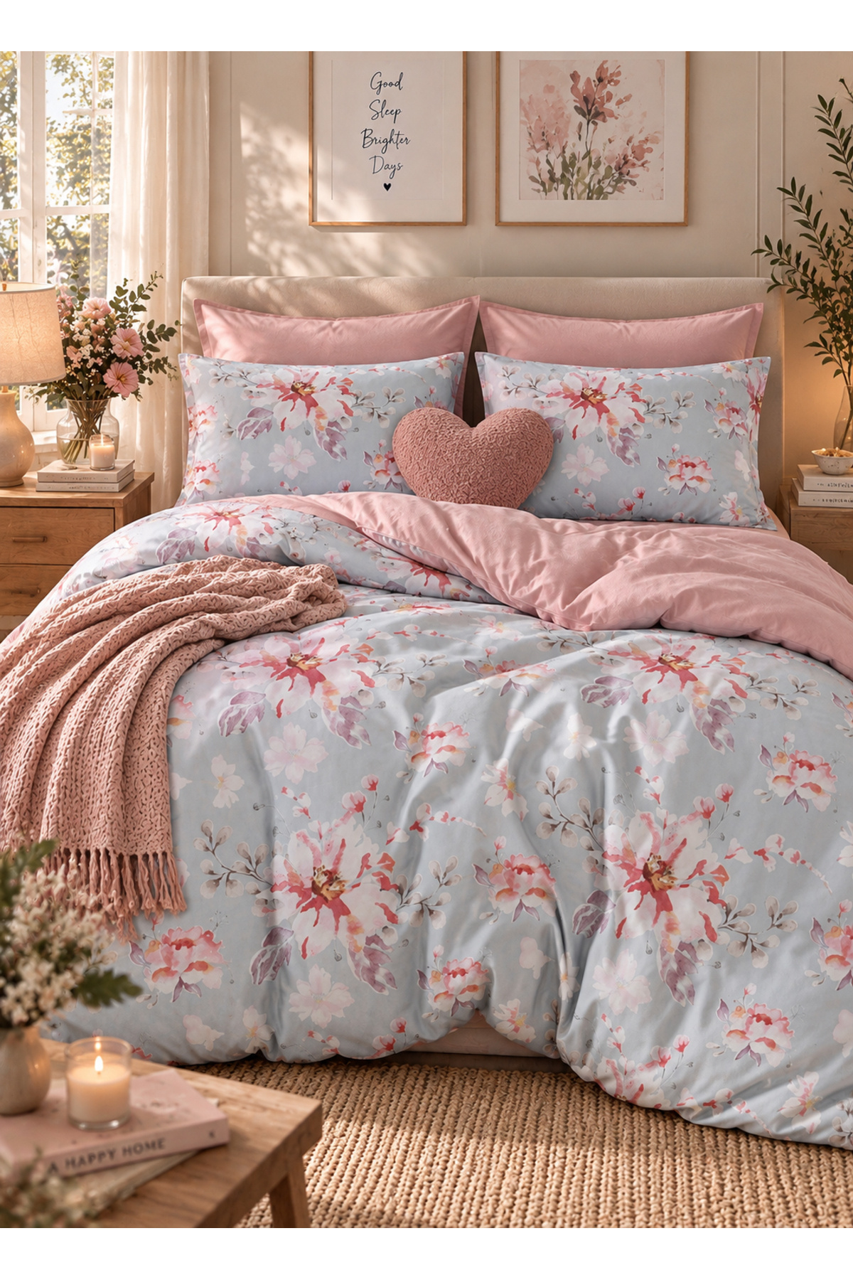 MyStory Home Lastikli Çarşaflı Çift Kişilik Nevresim Takımı Rose