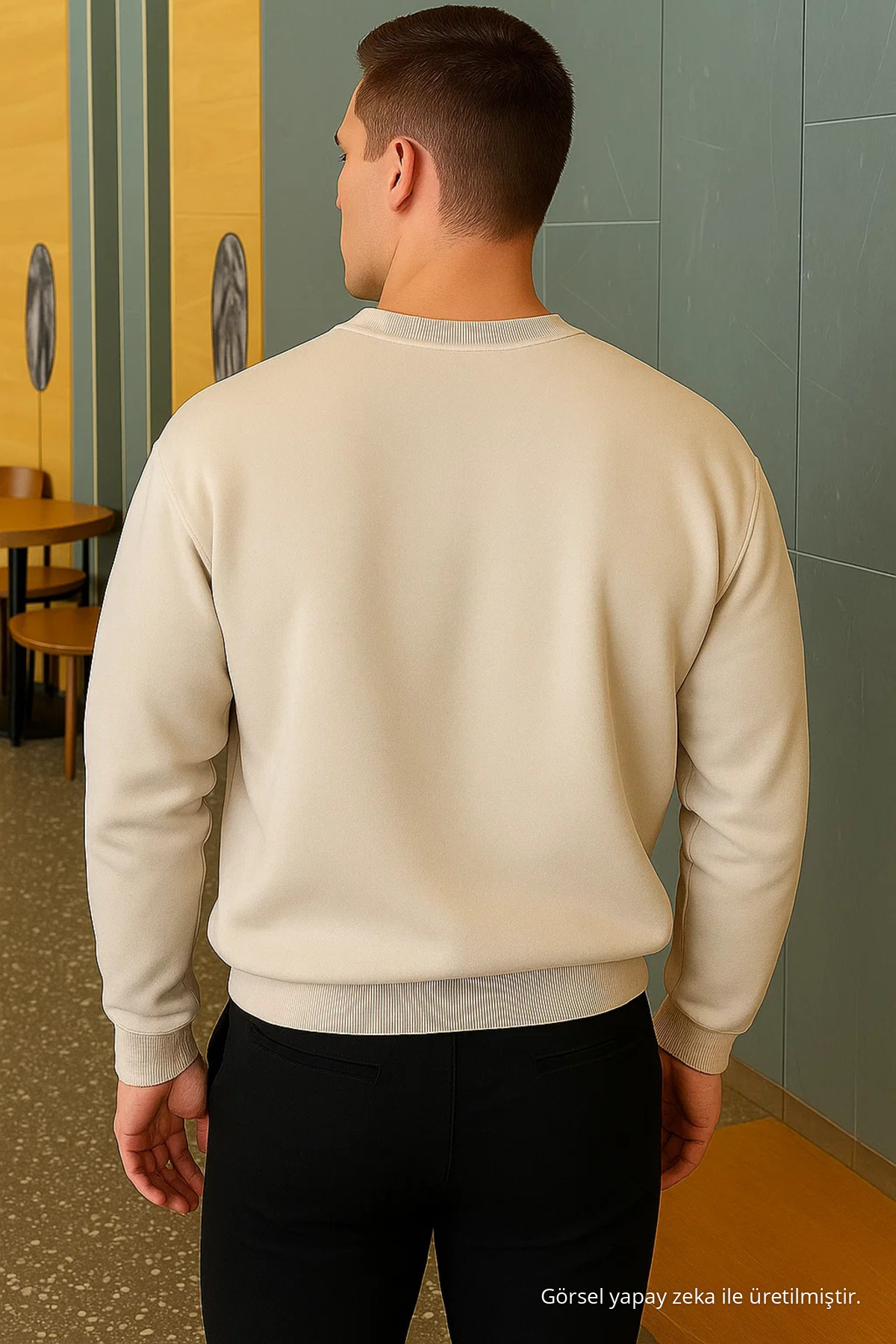 Erkek Relax Fit Kışlık Krem Basic Kazak — کرم COMBİNE-SWT.0026-4 — تصویر 6 از 7