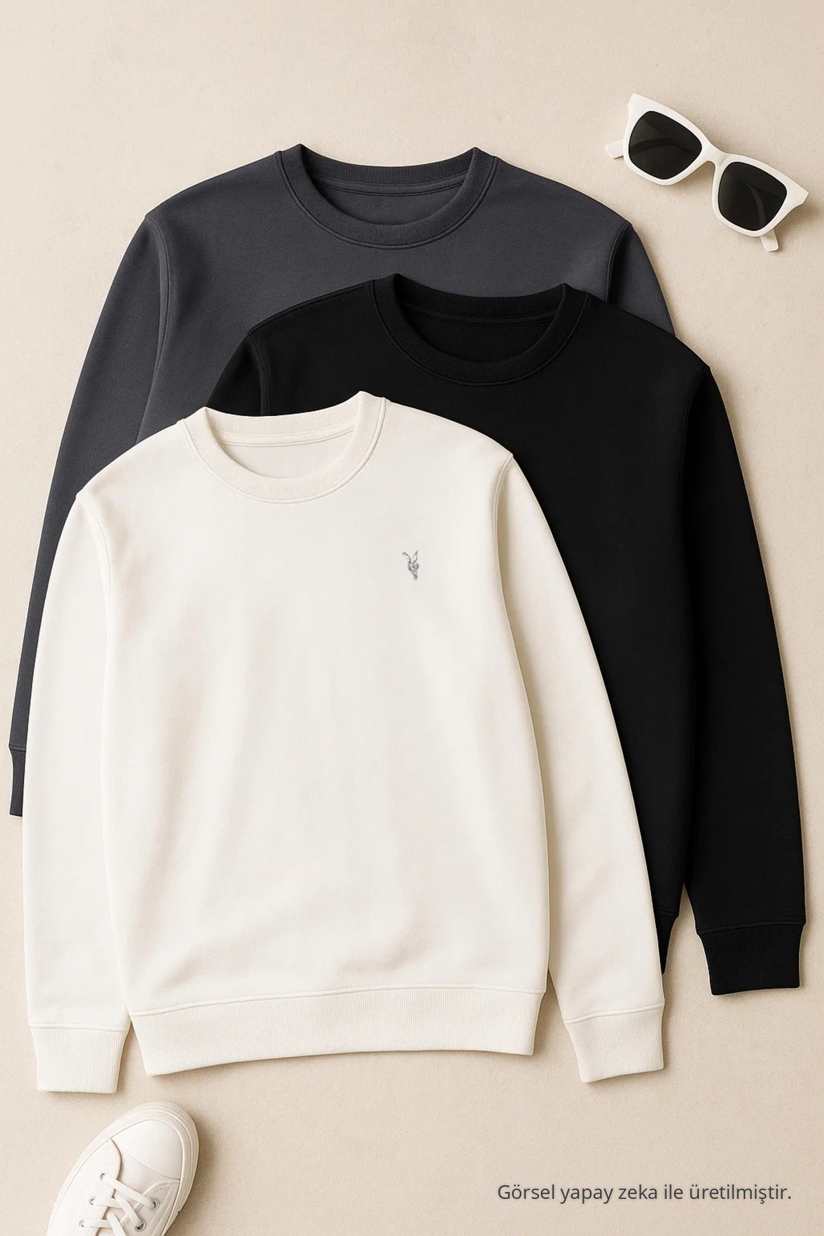 COMBİNE MİCHAİL Erkek Uzun Kollu Kışlık Rahat 3 Lü Swetshirt — رنگارنگ Paket-1210-4