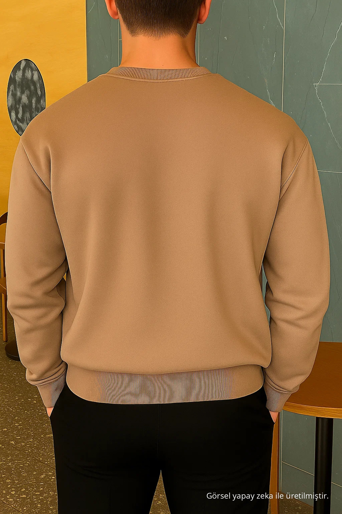 Erkek Relax Fit Kışlık Vizon Basic Kazak — قهوه‌ای COMBİNE-SWT.0026-4 — تصویر 7 از 7