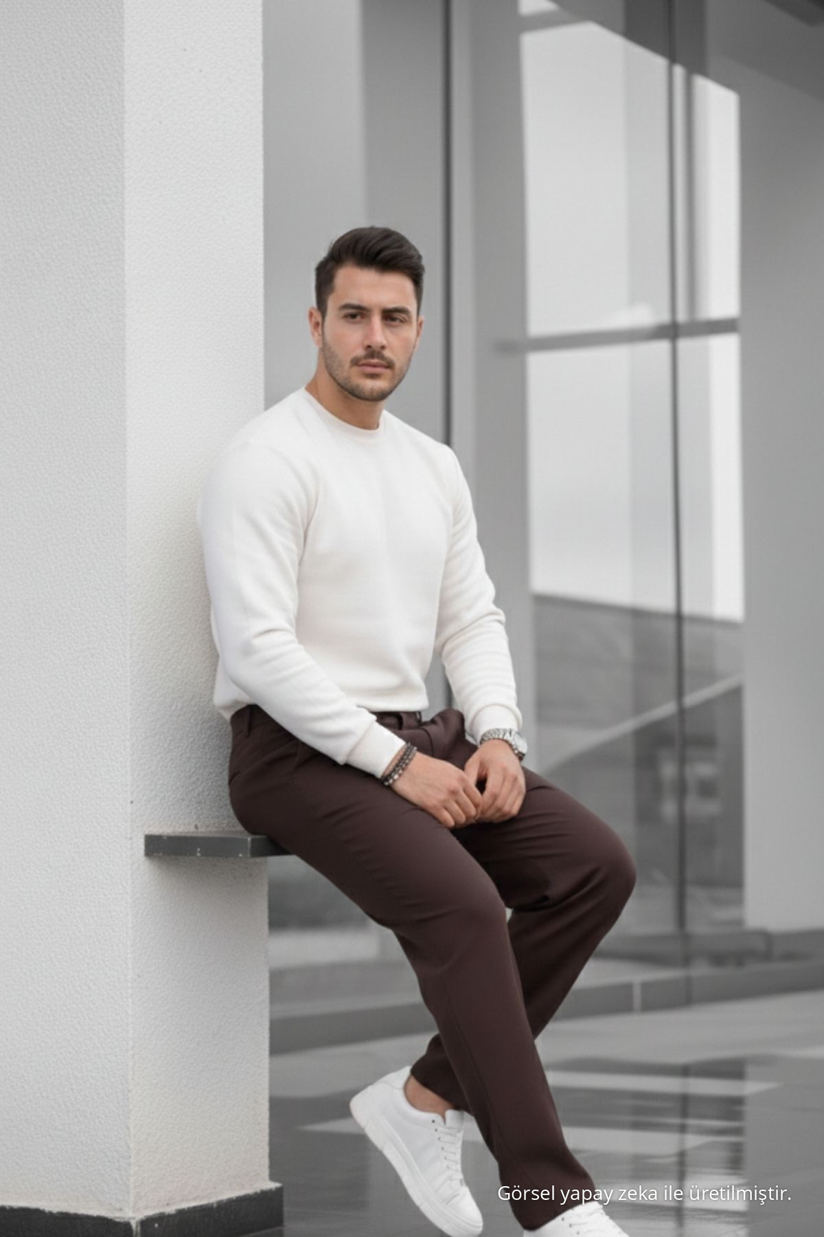 Erkek Çift Pileli Salaş Kahve Baggy Pantolon — قهوه‌ای 73494CMBN-3 — تصویر 6 از 7