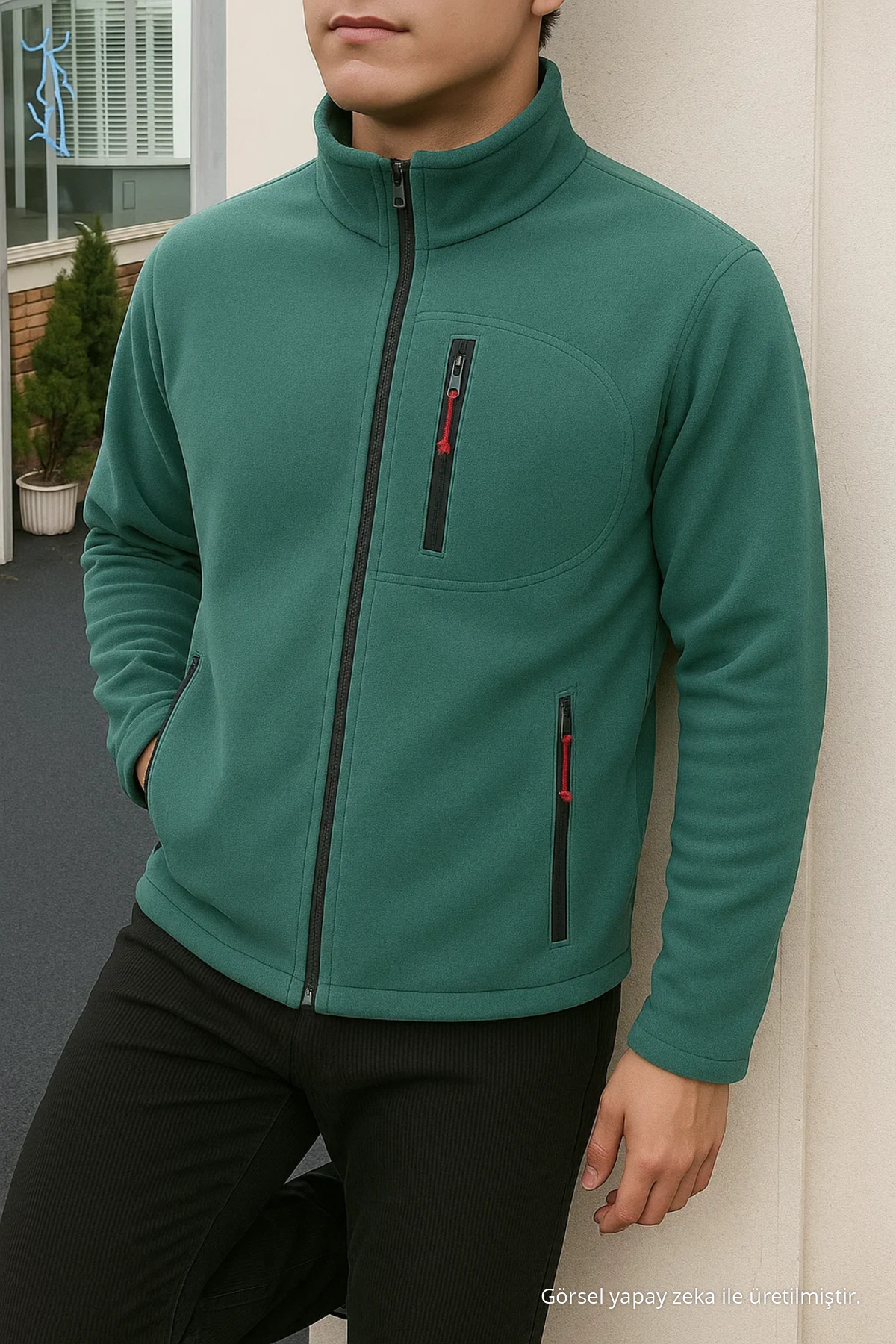Erkek Comfort Fit Rahat Kalın Çağla Polar — سبز Paket-1209-4 — تصویر 3 از 6