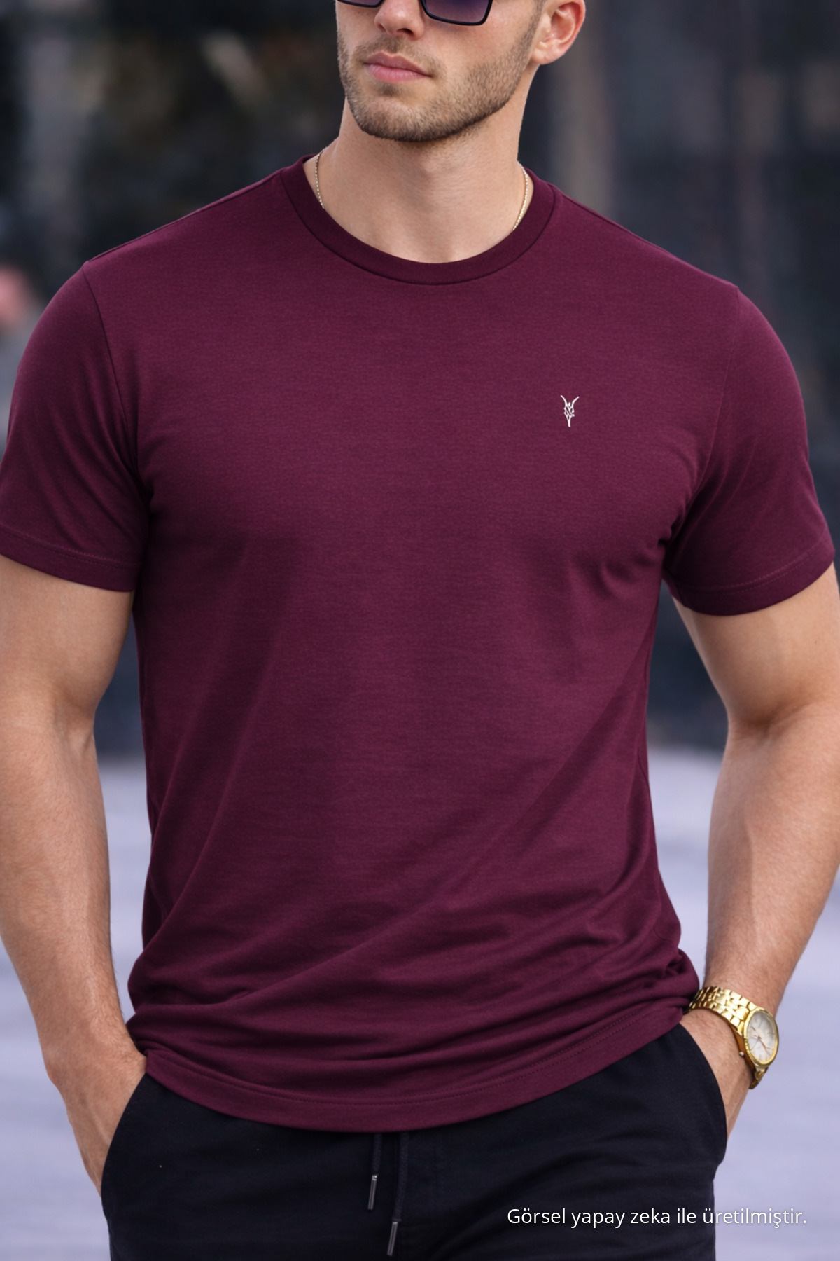 Erkek Bisiklet Yaka Slim Basic Bordo Tişört 4