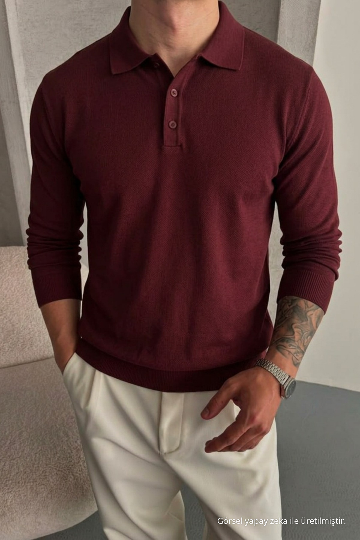 COMBİNE MİCHAİL ژاکت مردانه شل و شلوار Raglan Claret قرمز — زرشکی 33081CMBN-11