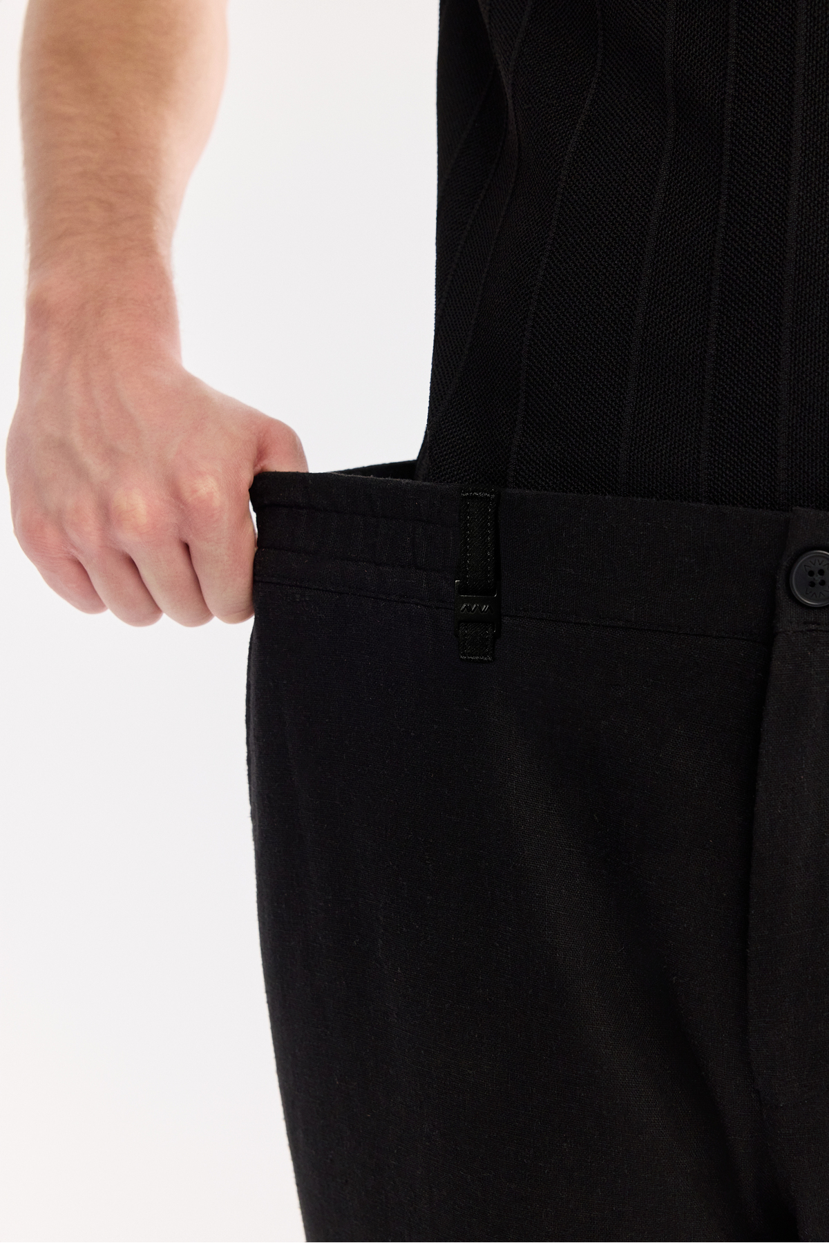 Erkek Siyah Beli Lastikli Keten Karışımlı Relaxed Fit Pantolon A61Y3204 — مشکی — تصویر 5 از 8