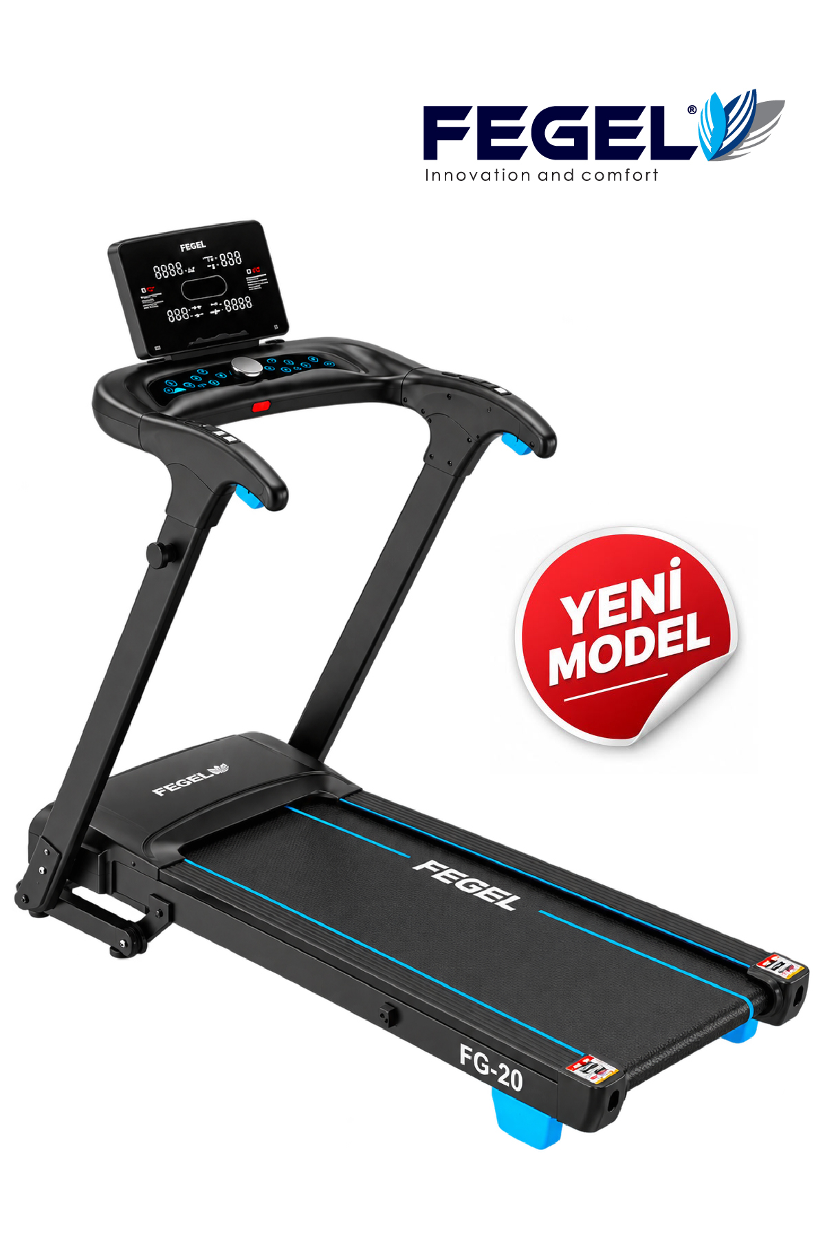 Fegel Comfort FG-20 3 HP Motorlu 15 Kademe Otomatik Eğimli Bluetooth Hoparlörlü Katlanabilir Koşu Bandı