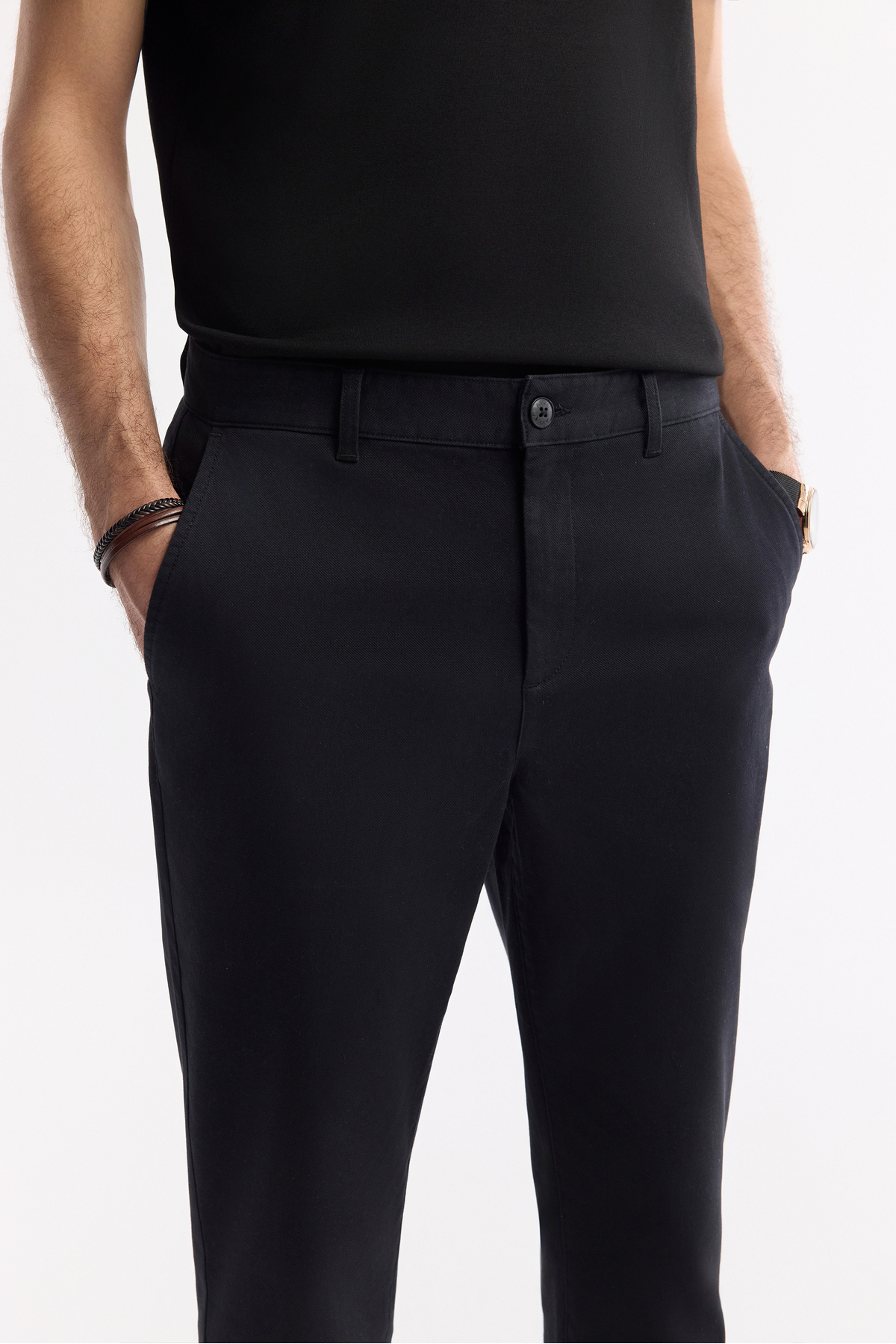 شلوار مردانه مشکی کلاسیک نخی اسلیم فیت چینو A51Y3078 — مشکی — تصویر 4 از 7