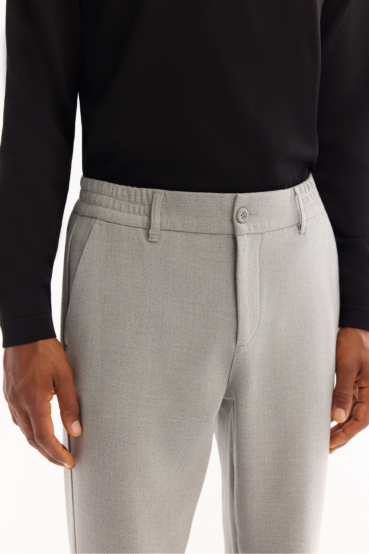 Erkek Açık Gri Yanı Lastikli Kolay Ütülenen Slim Fit Pantolon A52Y3040 — خاکستری — تصویر 5 از 8