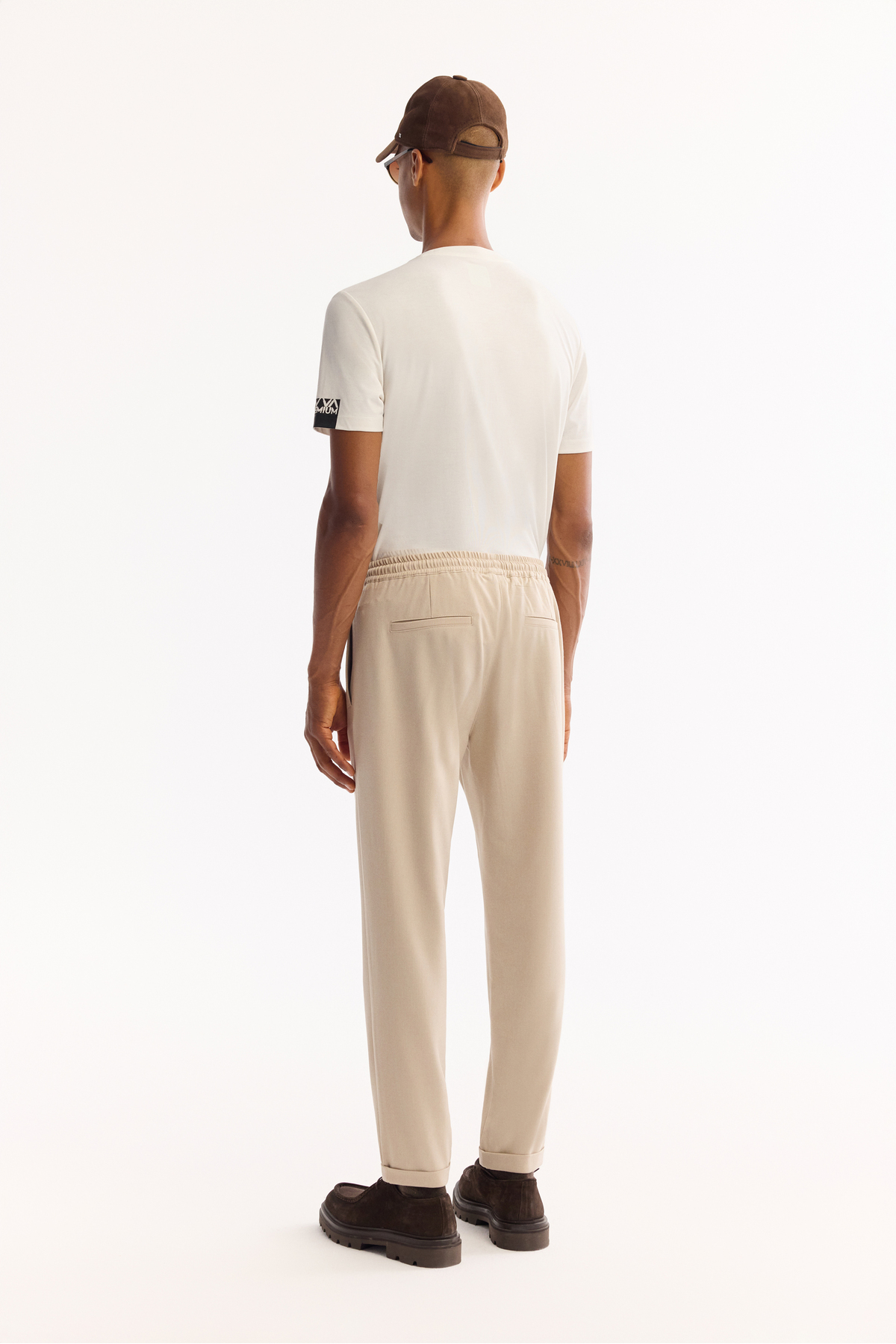 Erkek Bej Beli Lastikli Bağcıklı Duble Paça Jogger Relaxed Fit Pantolon E003000 — بژ — تصویر 3 از 6