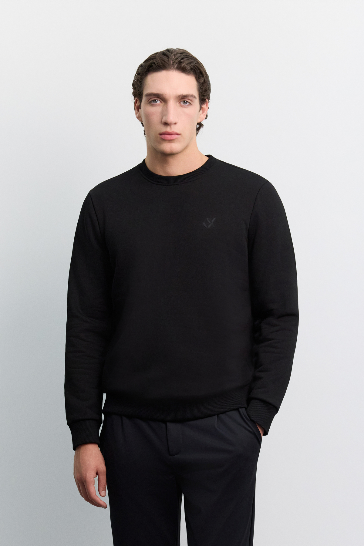 Erkek Siyah Bisiklet Yaka 3 İplik Şardonlu -4 Dereceye Dayanıklı Regular Fit Sweatshirt A62Y1291 — مشکی