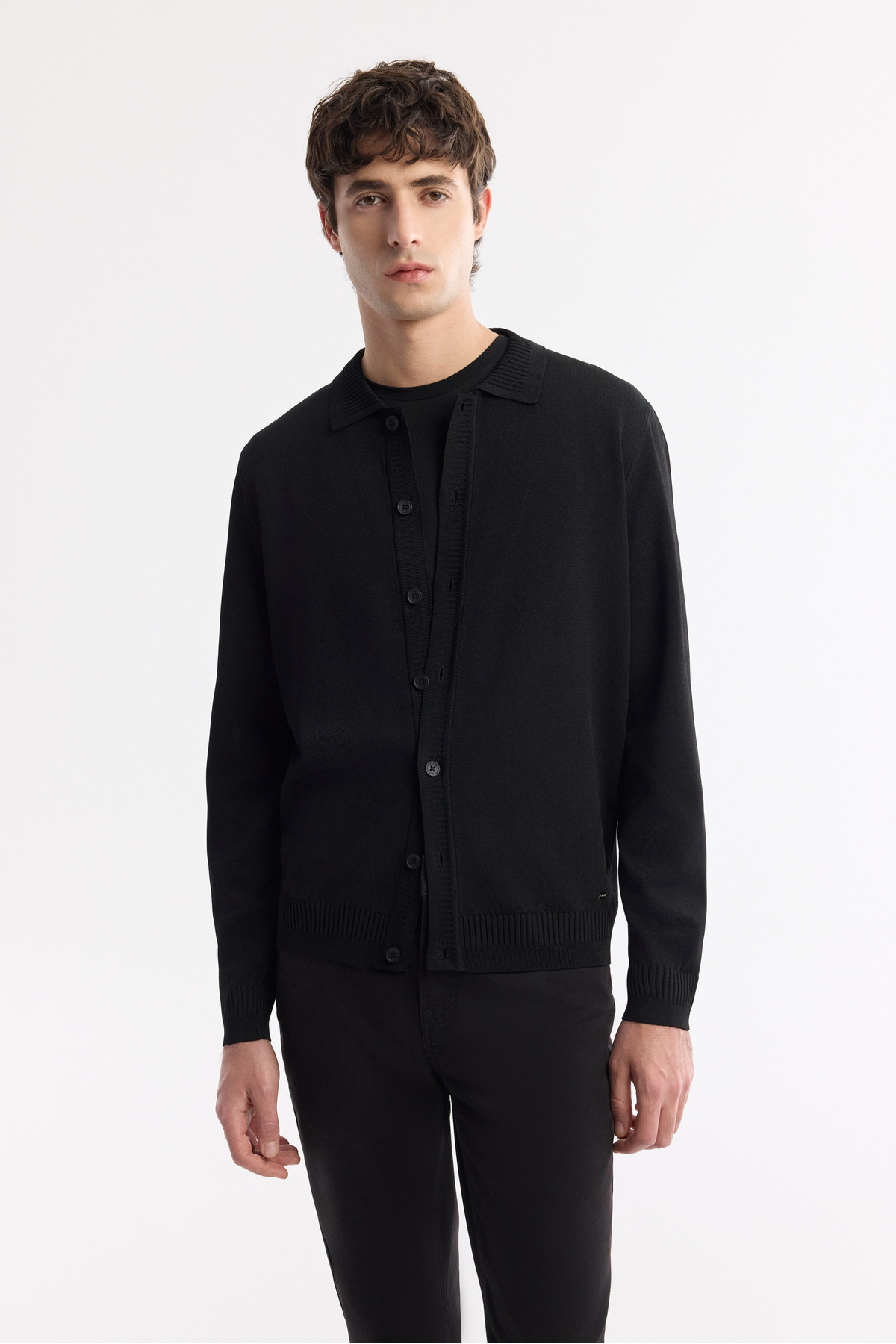 Erkek Siyah Polo Yaka Düğmeli Rayon Tüylenmeyen Triko Regular Fit Hırka A51Y5008 — مشکی — تصویر 2 از 8
