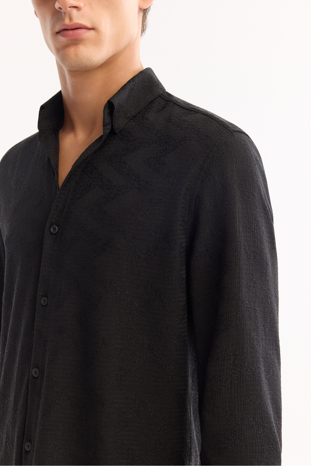 Erkek Siyah Düğmeli Yaka Jersey Regular Fit Gömlek A52Y2033 — مشکی — تصویر 5 از 7