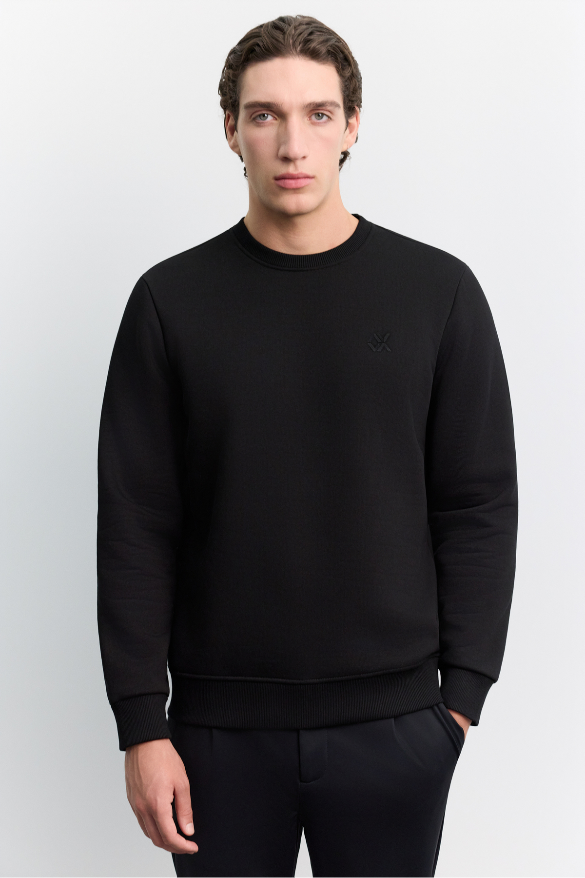 Erkek Siyah Bisiklet Yaka 3 İplik Şardonlu -4 Dereceye Dayanıklı Regular Fit Sweatshirt A62Y1291 — مشکی — تصویر 5 از 6