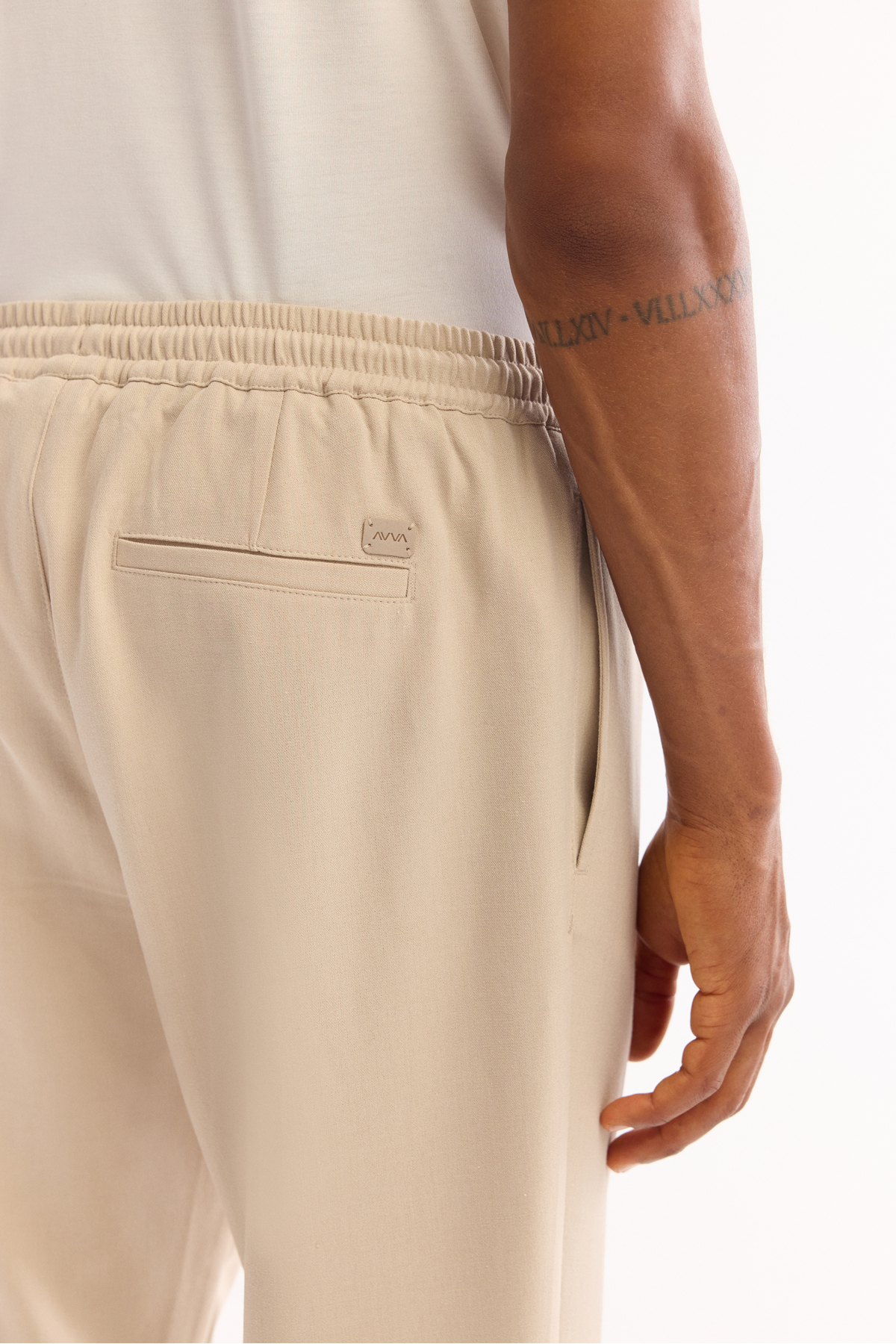 Erkek Bej Beli Lastikli Bağcıklı Duble Paça Jogger Relaxed Fit Pantolon E003000 — بژ — تصویر 5 از 6