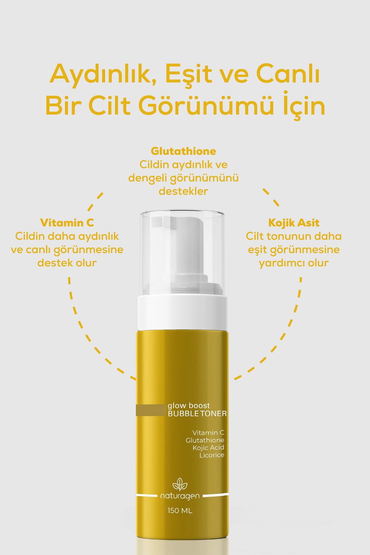 Glow Boost Bubble Toner 150ml | Aydınlatıcı Cilt Tonu Eşitleyici | Kojic Acid, Licorice, Glutathione — KZMNTG0095 — تصویر 4 از 7