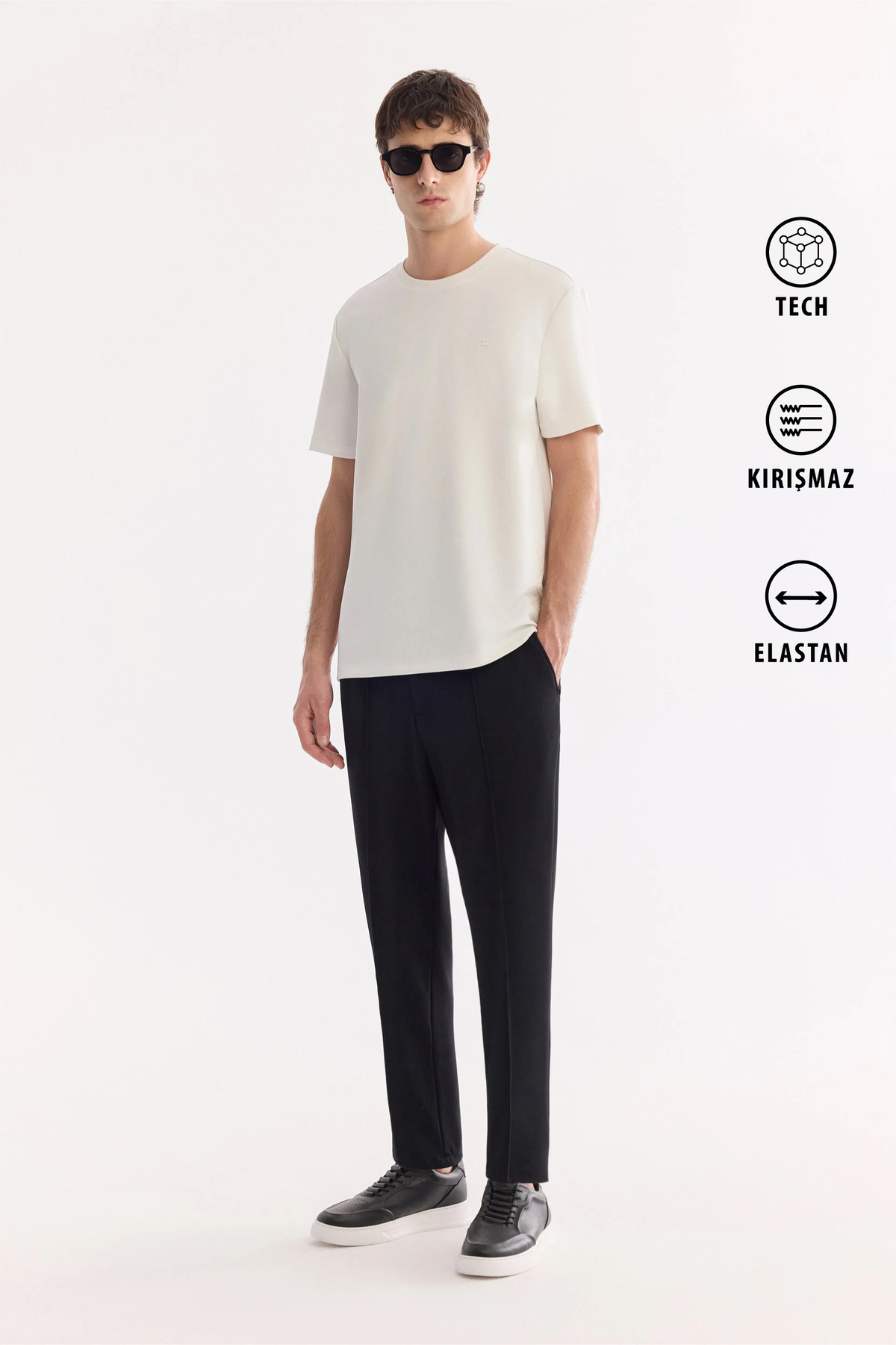 Erkek Siyah Nervür Detaylı Örme Diyagonal Relaxed Fit Pantolon A61Y3063 — مشکی