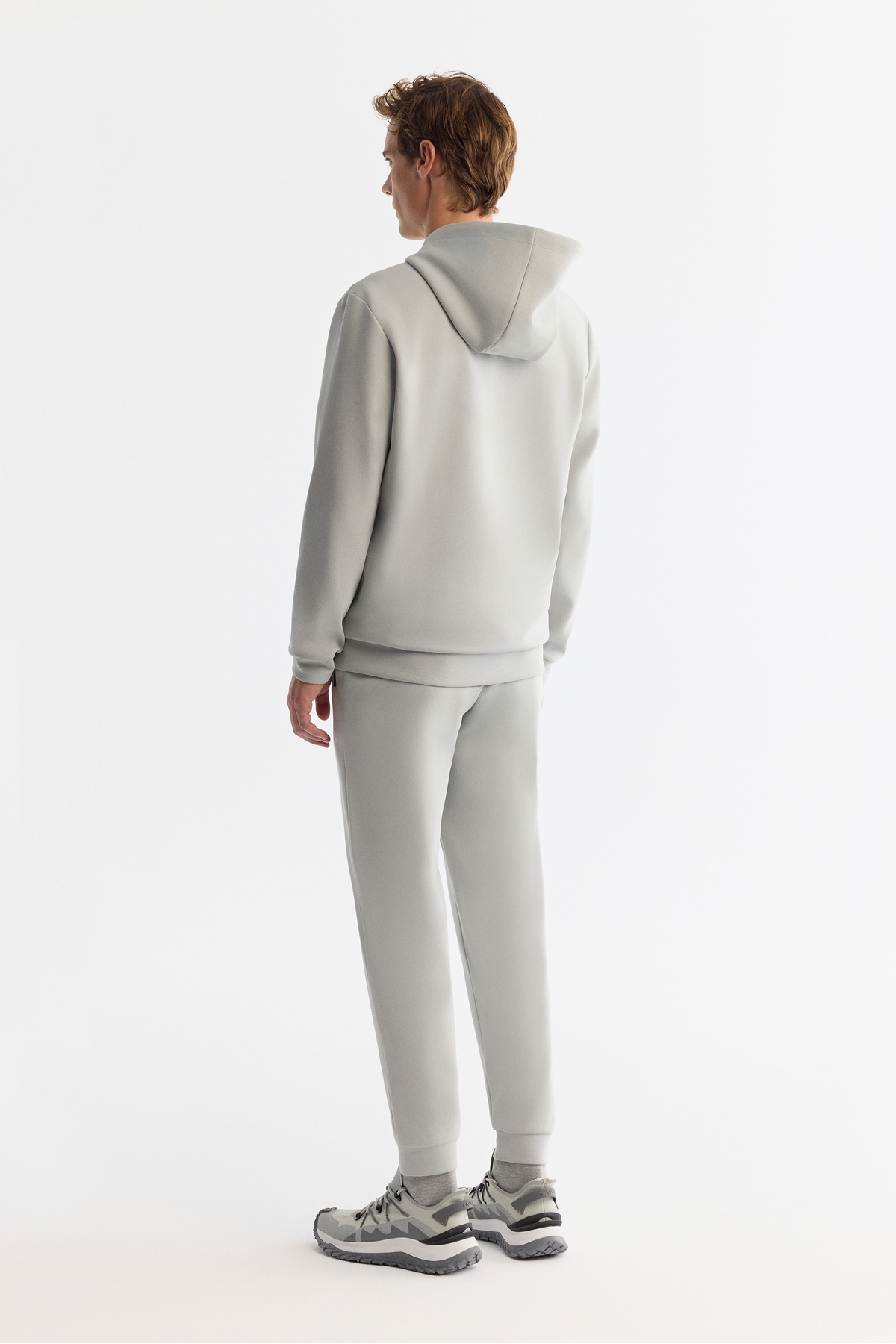 Erkek Gri Kapüşonlu İnterlok Kumaş Fermuarlı Basic Regular Fit Sweatshirt B001102 — خاکستری — تصویر 4 از 4