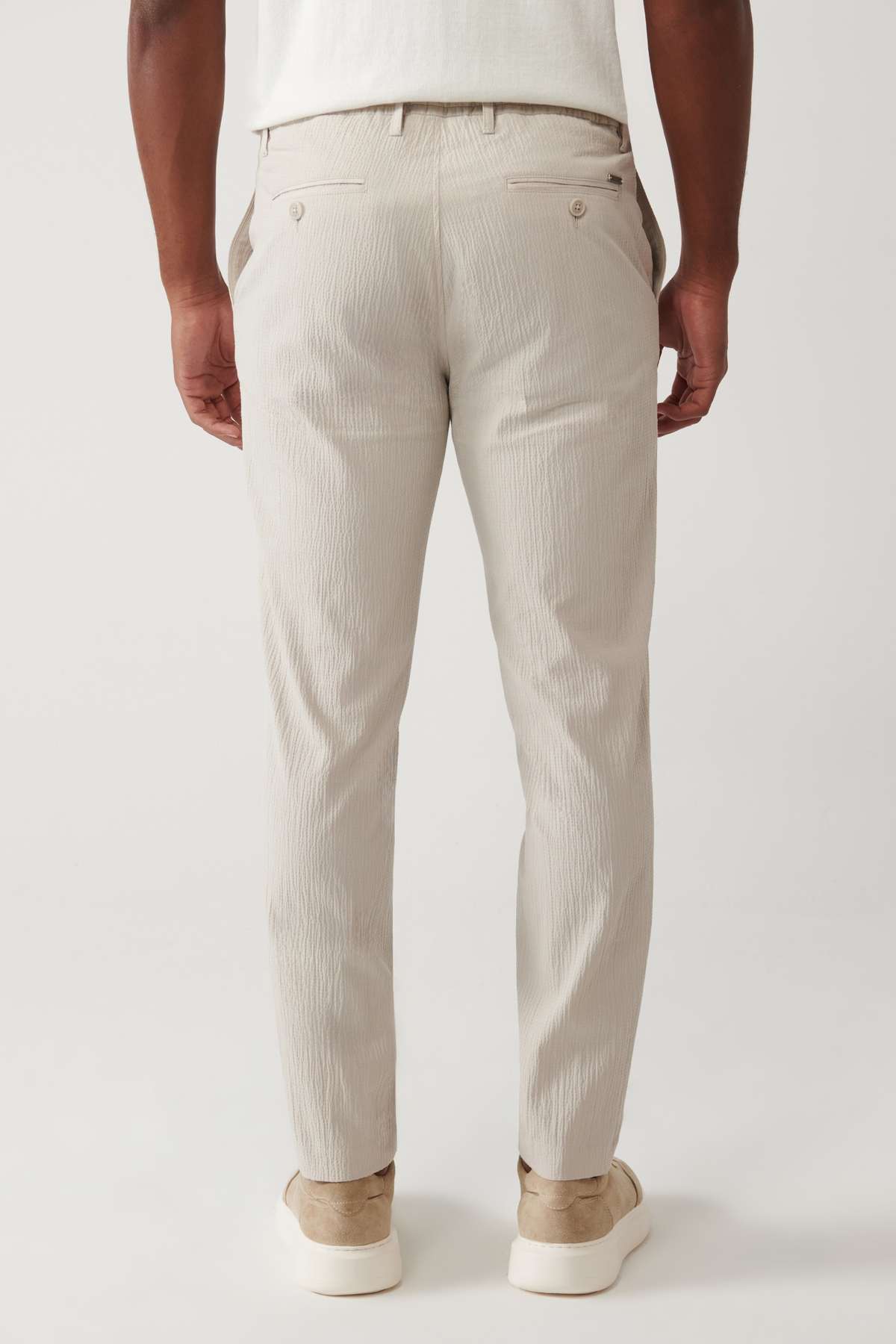 Erkek Bej Yandan Cepli Esnek Kumaşlı Gofreli Pamuklu Lightweight Relaxed Fit Pantolon A41Y3202 — بژ — تصویر 4 از 7