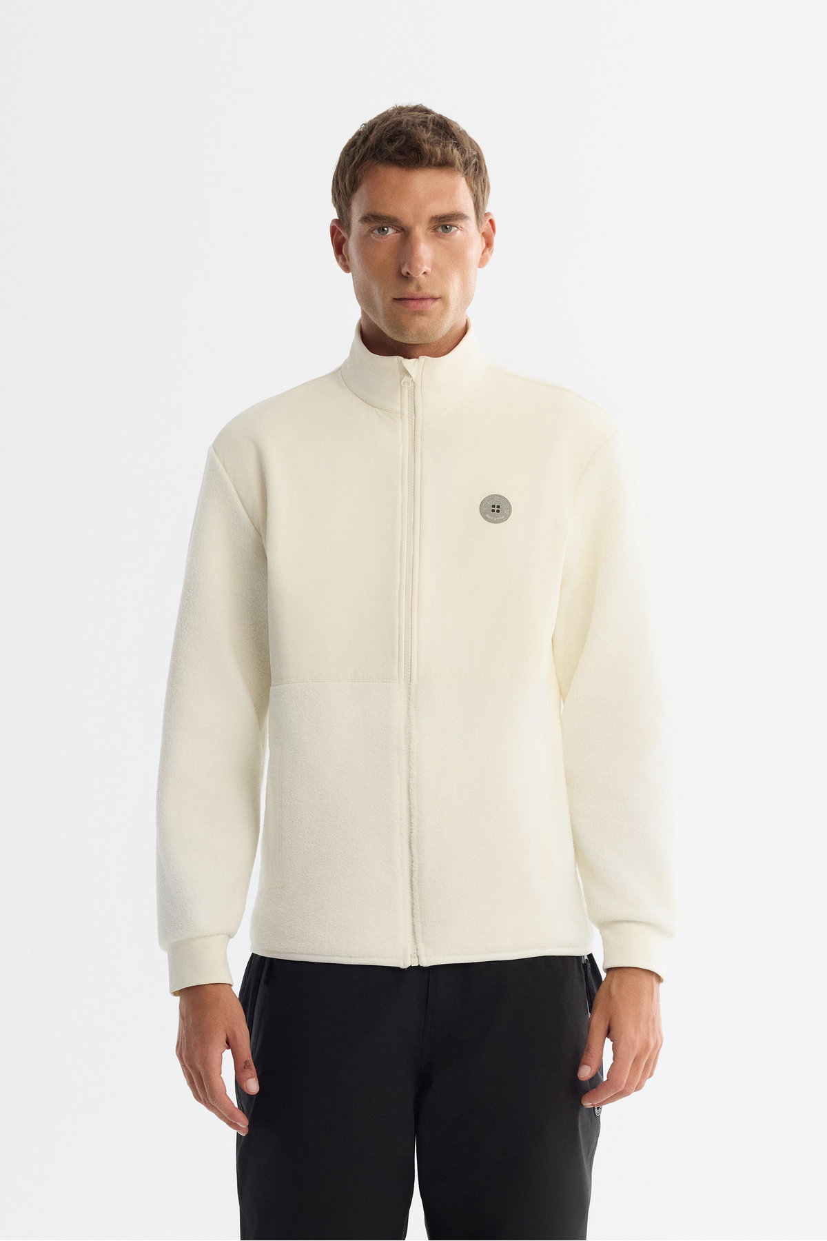 Erkek Ekru Dik Yaka Pamuklu Fermuarlı Polar Regular Fit Sweatshirt A42Y1311 — اکرو