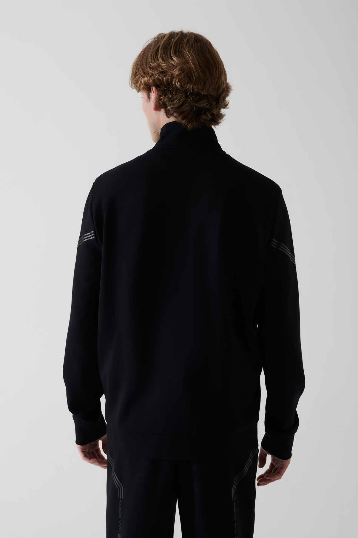 Erkek Siyah Dik Yaka Fermuarlı Baskılı Regular Fit Sweatshirt A41Y1230 — مشکی — تصویر 4 از 5