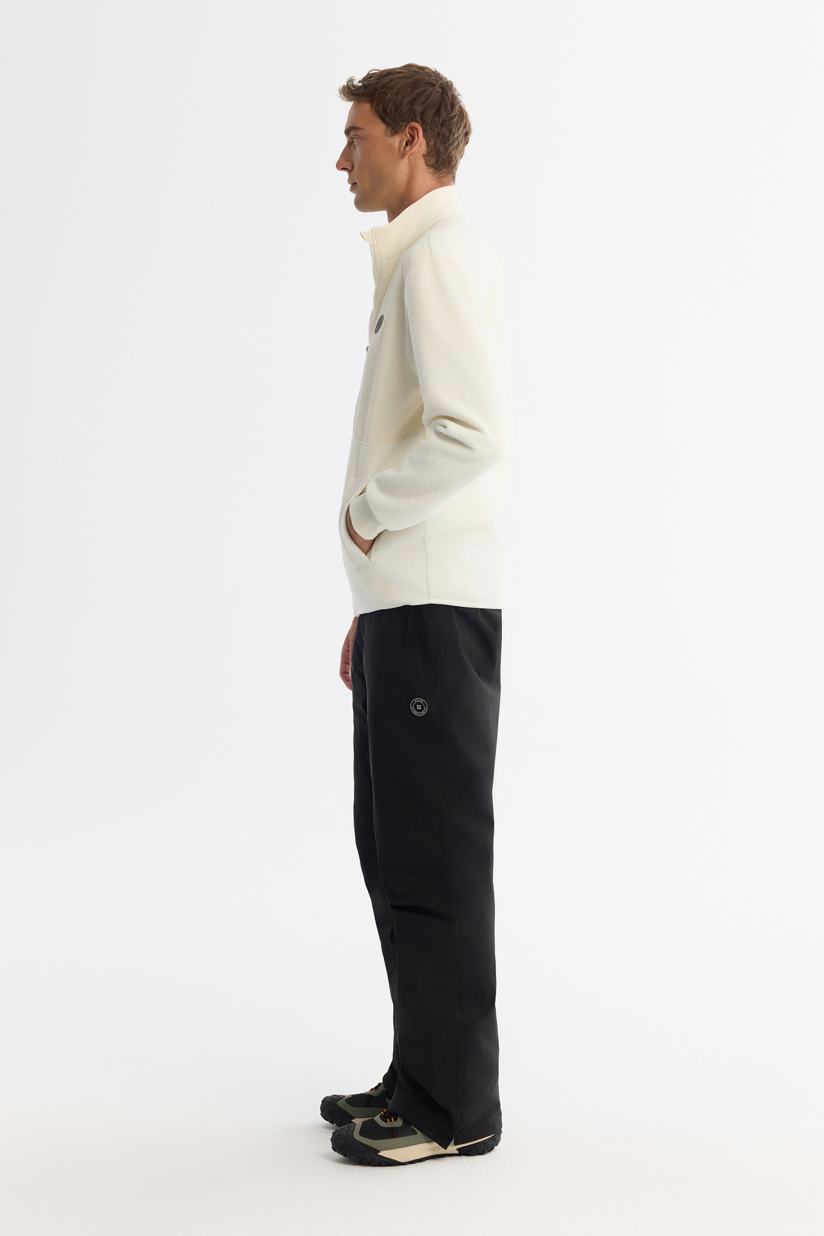 Erkek Ekru Dik Yaka Pamuklu Fermuarlı Polar Regular Fit Sweatshirt A42Y1311 — اکرو — تصویر 3 از 5