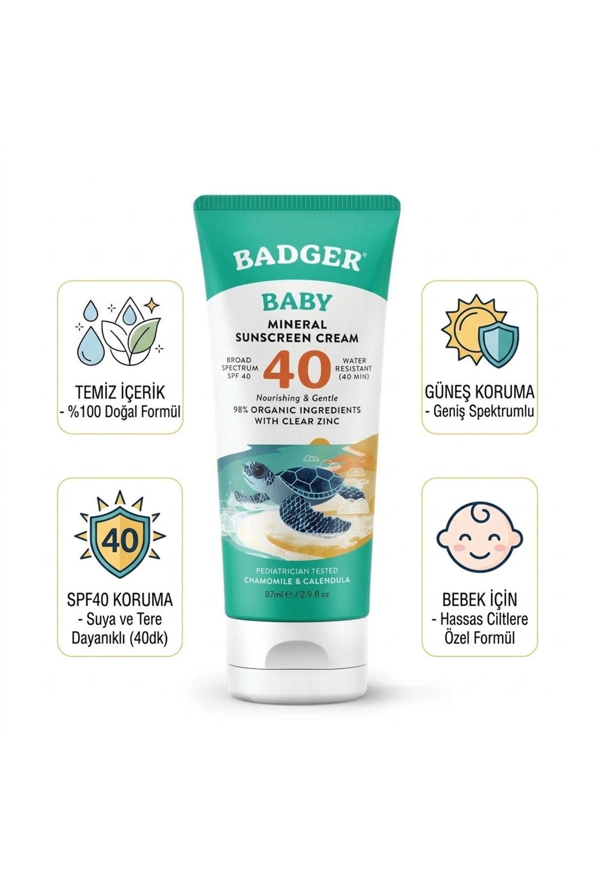 Badger Bebek Güneş Kremi SPF40 ve Organik Bebek Şampuanı Set 87 mL / 400 mL — BS1015 — تصویر 2 از 3