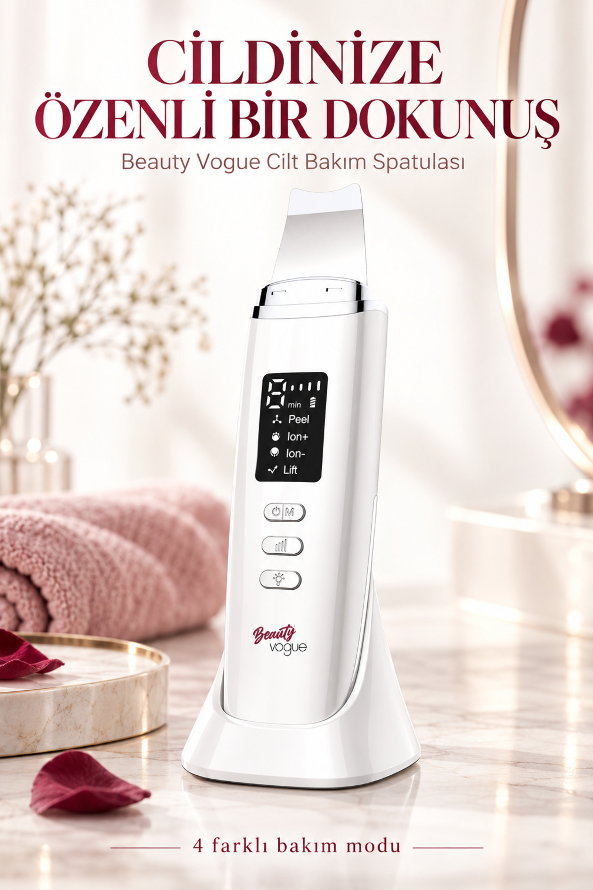 C6 Şarj Standlı Ultrasonik Cilt Temizleme Cihazı - Siyah Nokta Giderici & LCD Ekranlı Scrubber - Spatula - Cilt bakım Cihazı - Led Işık Terapili — سفید YNGC6197436 — تصویر 7 از 8