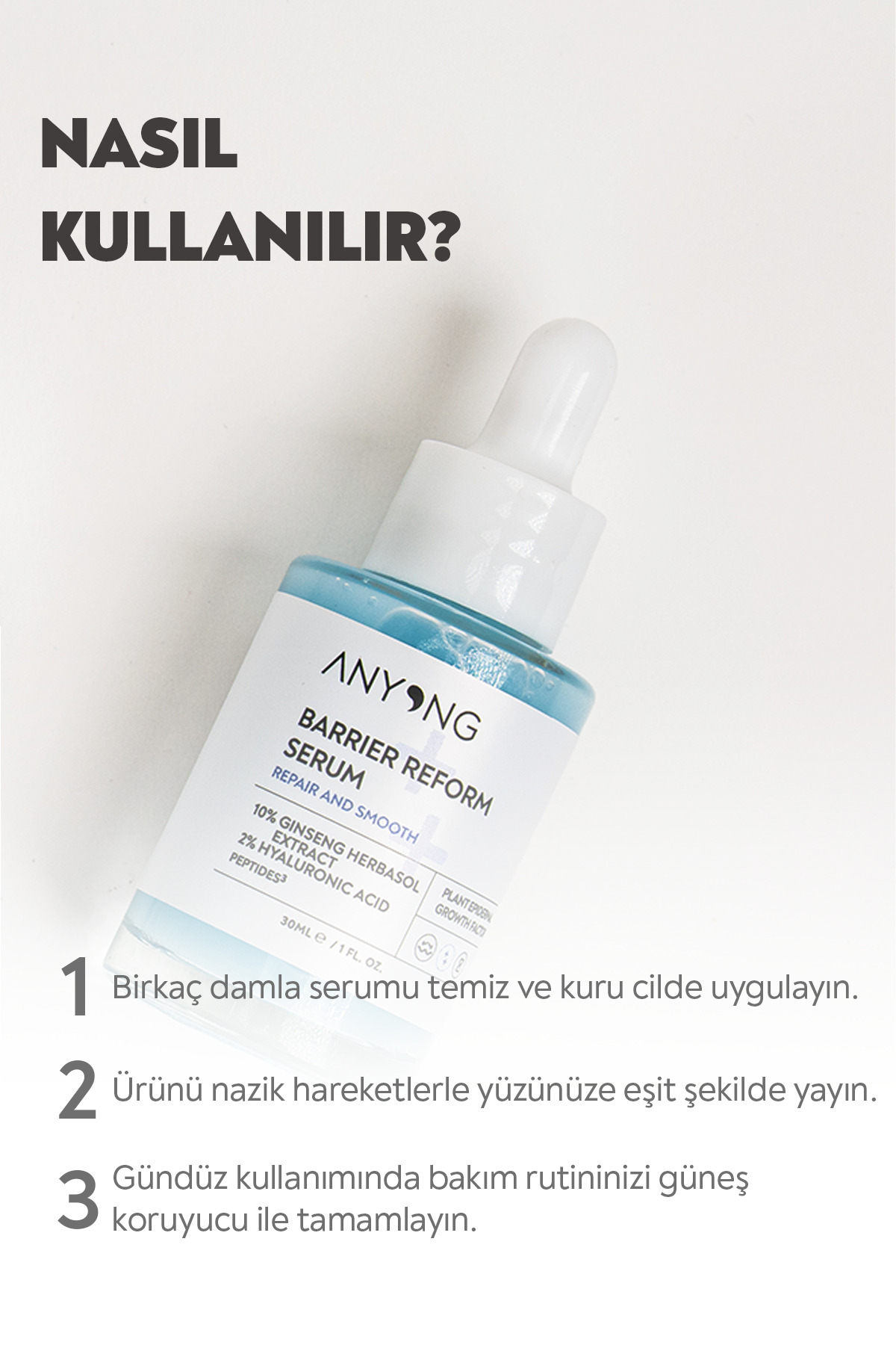 Bariyer Onarıcı, Kırışıklık ve Yaşlanma Karşıtı Serum 30 ML (Hyalüronik Asit & Peptit & Seramid & Ginseng) — 8684221509324 — تصویر 6 از 8