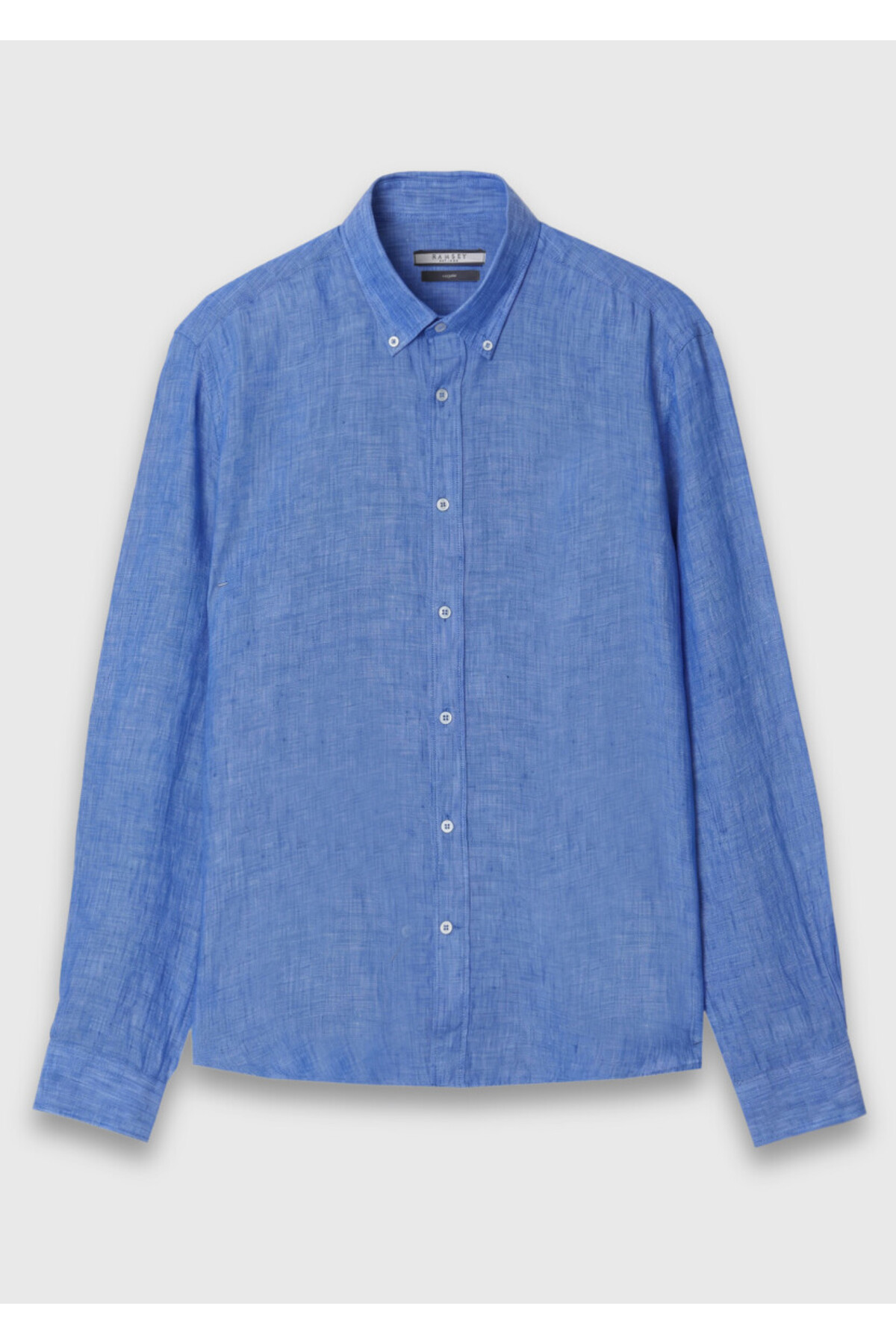 Koyu Mavi Düz Casual Fit Uzun Dokuma Casual %100 Keten Gömlek — آبی 165683 — تصویر 6 از 7