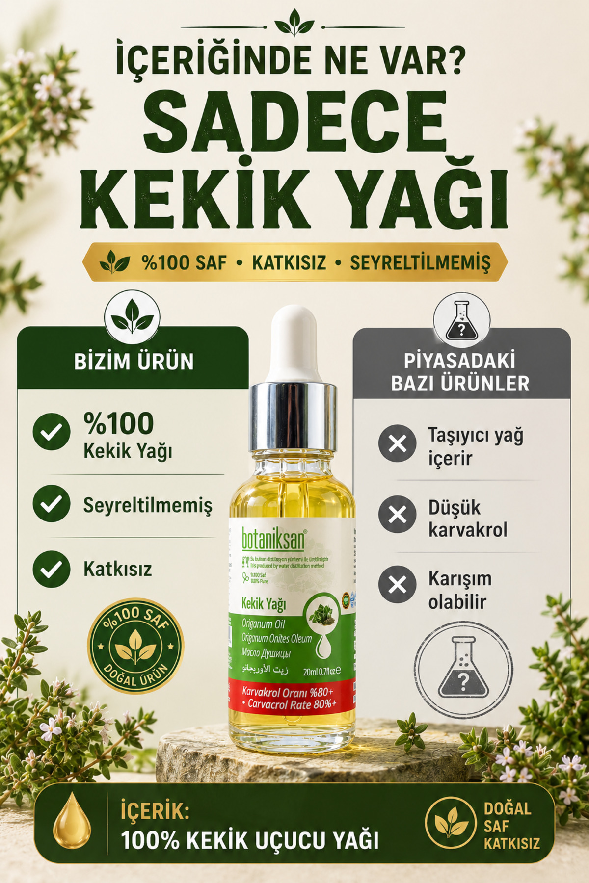 Kekik Yağı 20ml Carvacrol %80 (karvakrol) Uçucu Yağı Essential Oil (sertifikalı Ürün) — KEKİK YAĞI 20ML CARVACROL %80 UÇUCU YAĞ — تصویر 3 از 8