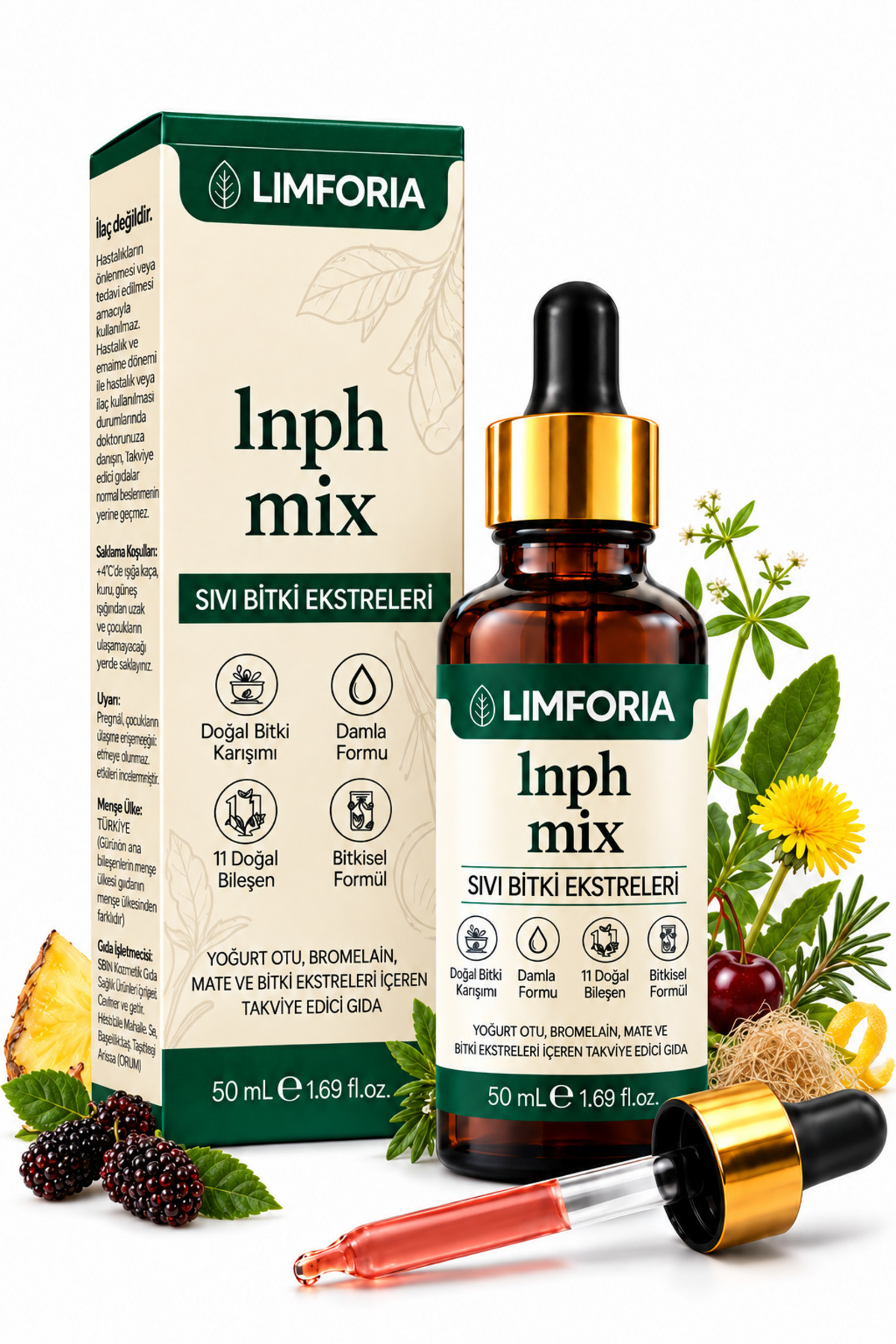 limforia Lnph Mix Bitkisel Damla & Yoğurt Otu, Bromelain ve Mate Yaprağı İçer...