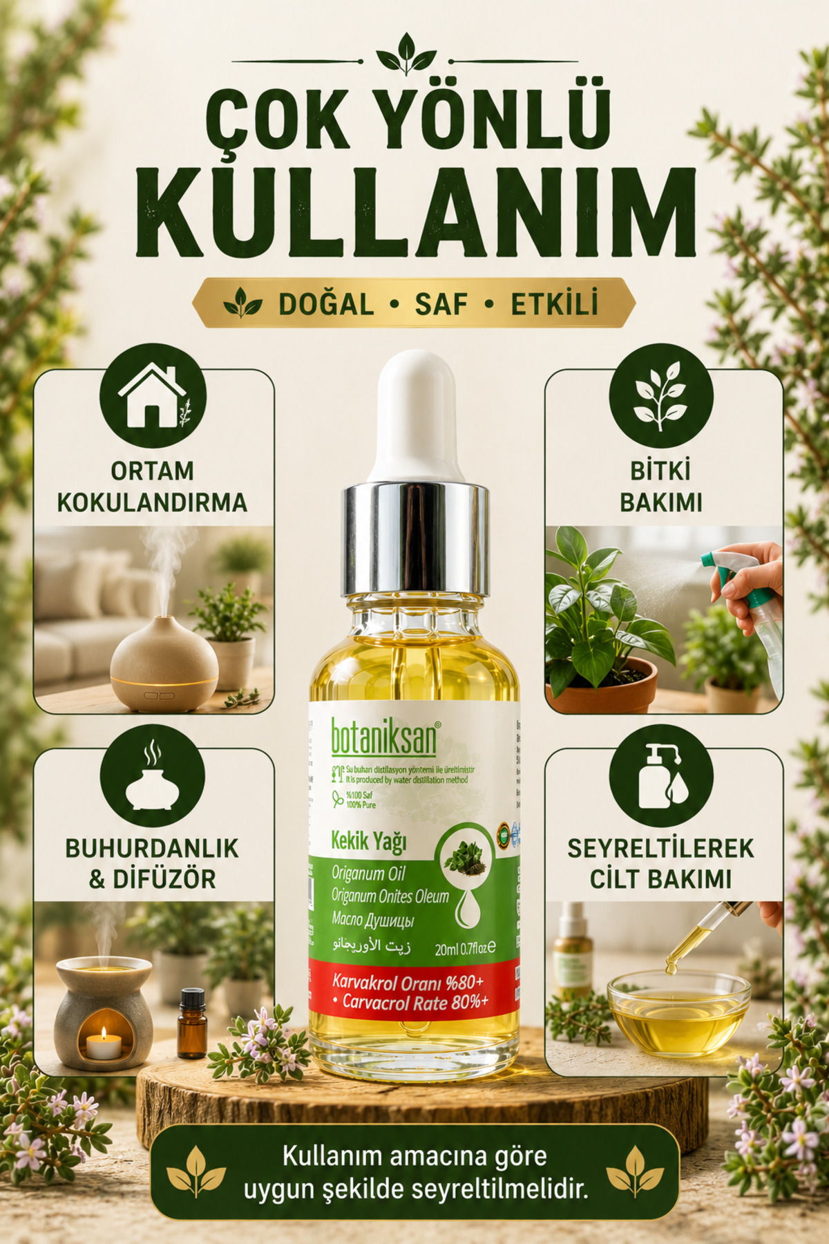Kekik Yağı 20ml Carvacrol %80 (karvakrol) Uçucu Yağı Essential Oil (sertifikalı Ürün) — KEKİK YAĞI 20ML CARVACROL %80 UÇUCU YAĞ — تصویر 4 از 8