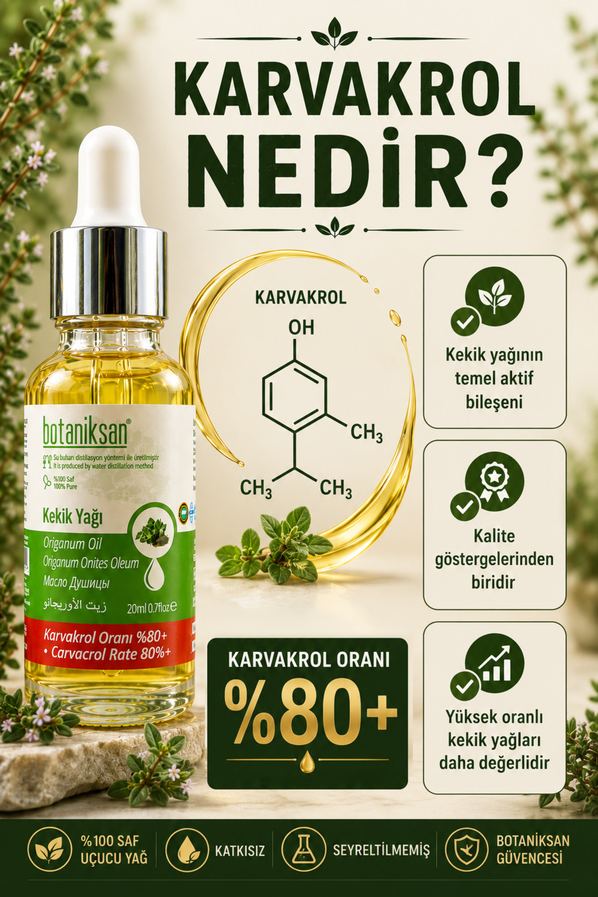 Kekik Yağı 20ml Carvacrol %80 (karvakrol) Uçucu Yağı Essential Oil (sertifikalı Ürün) — KEKİK YAĞI 20ML CARVACROL %80 UÇUCU YAĞ — تصویر 2 از 8