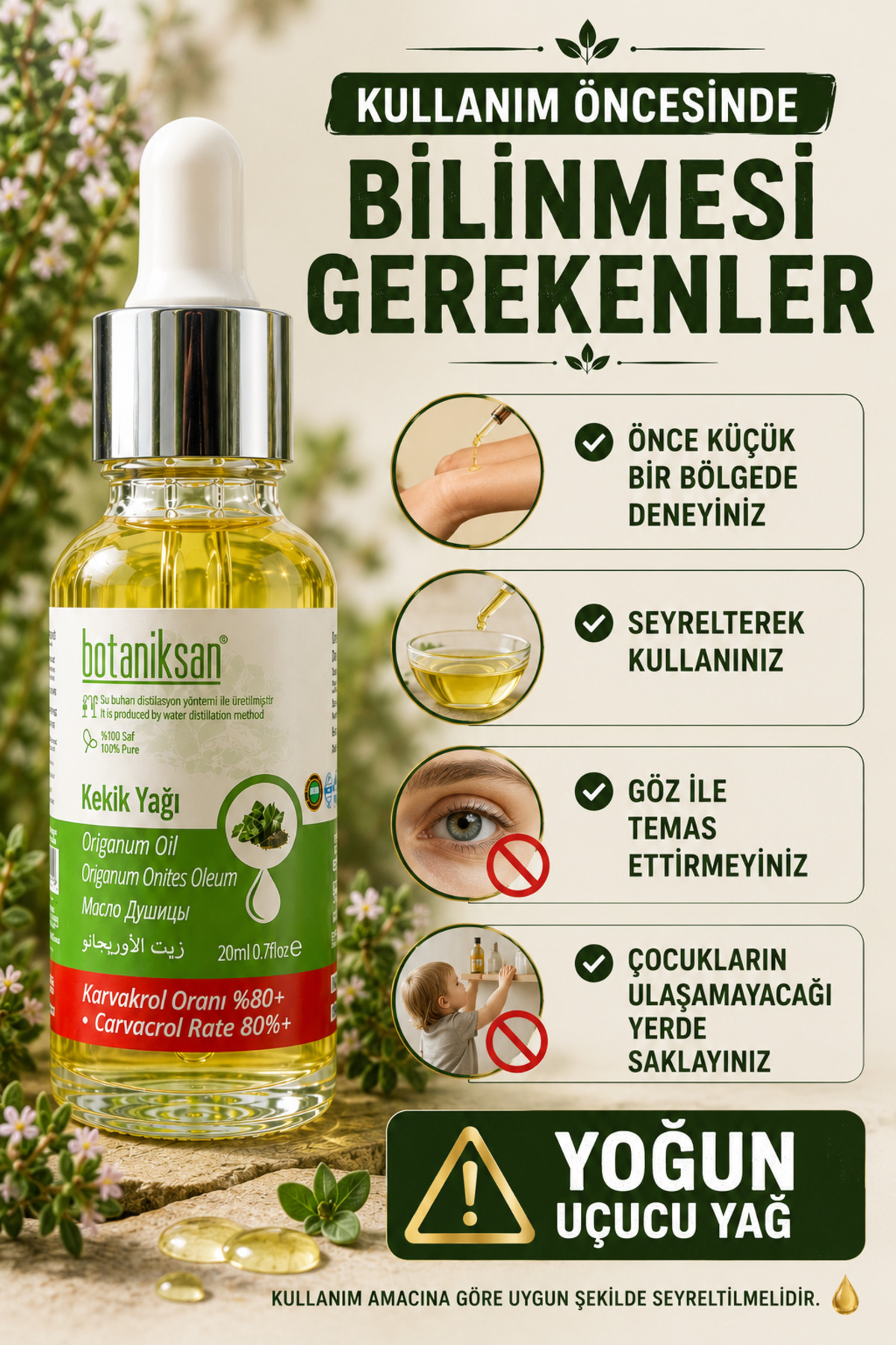 Kekik Yağı 20ml Carvacrol %80 (karvakrol) Uçucu Yağı Essential Oil (sertifikalı Ürün) — KEKİK YAĞI 20ML CARVACROL %80 UÇUCU YAĞ — تصویر 6 از 8
