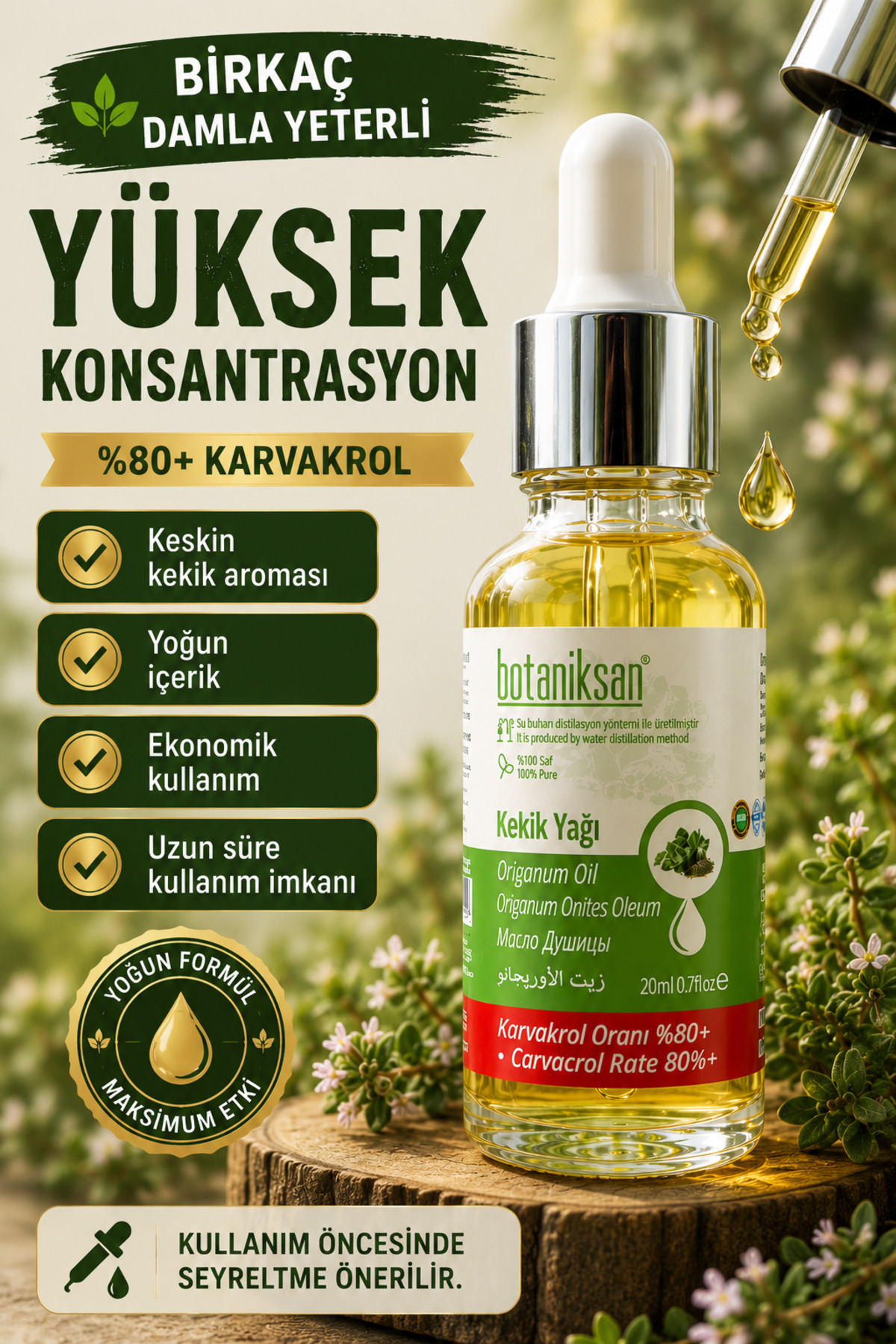 Kekik Yağı 20ml Carvacrol %80 (karvakrol) Uçucu Yağı Essential Oil (sertifikalı Ürün) — KEKİK YAĞI 20ML CARVACROL %80 UÇUCU YAĞ — تصویر 5 از 8