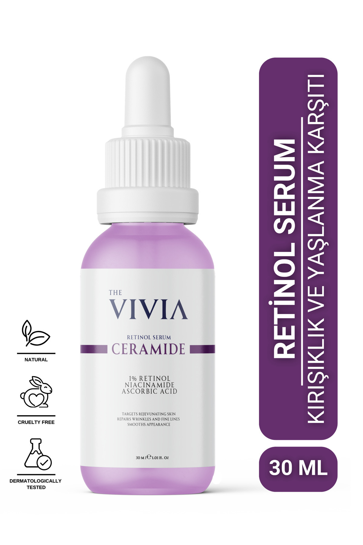 The Vivia Kırışıklık, Ince Çizgi Ve Yaşlanma Karşıtı Retinol Serum Askorbik Asit, Retinol, Seramid 30 ml — RS