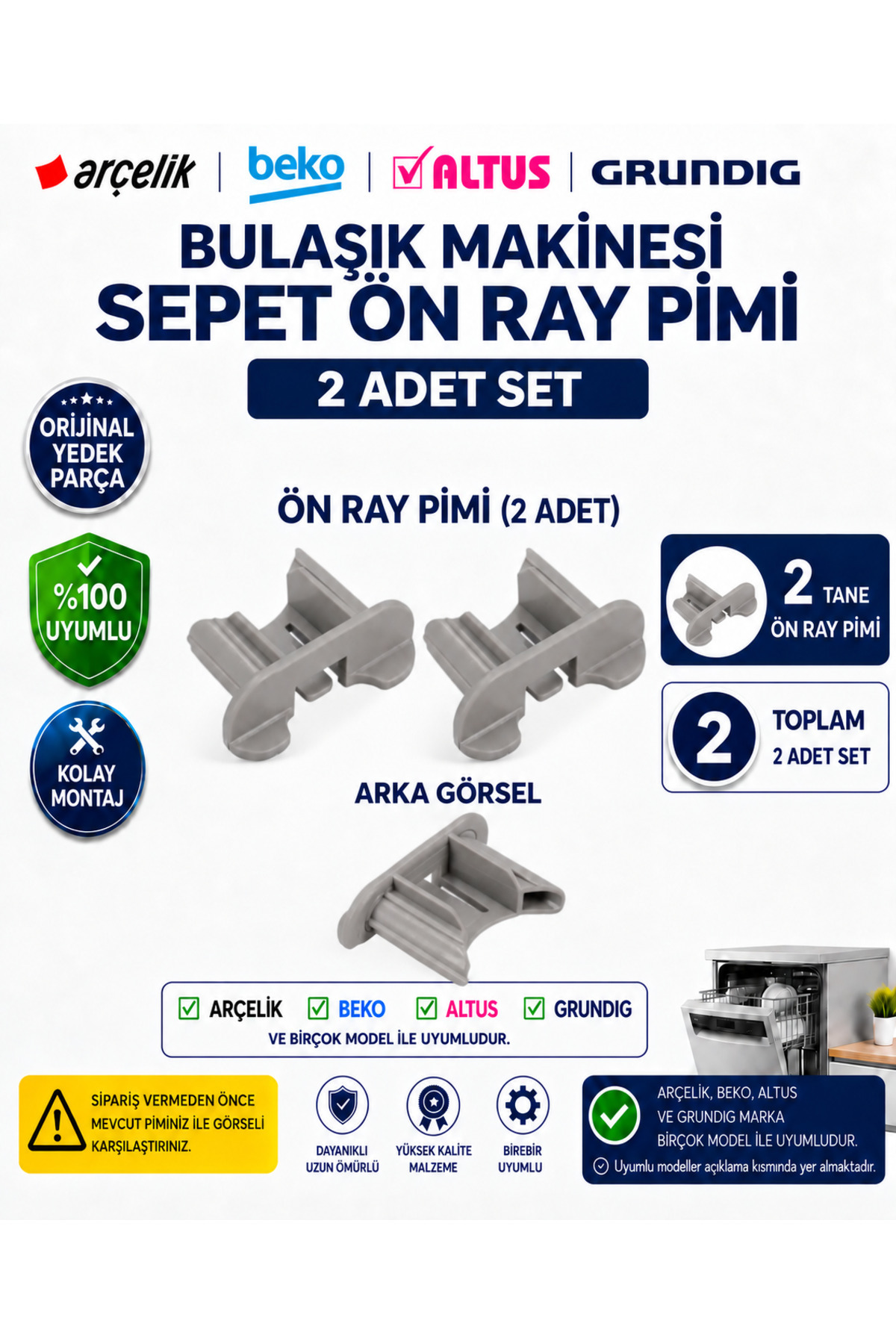 ÖZ BEYAZ EŞYA ARÇELİK - BEKO - GRUNDIG Uyumlu Bulaşık Makinesi Ön Arka Ray Stoper Pimi