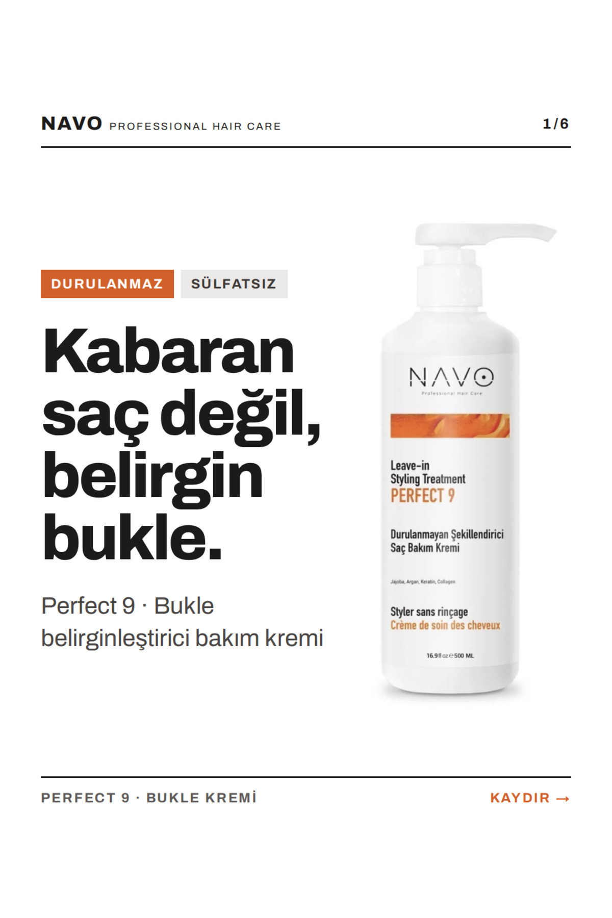 Bukle Belirginleştirici Durulanmayan Saç Kremi - Kıvırcık Saçlar İçin - Sülfatsız - 500ml — Navo-P9-01 — تصویر 2 از 8