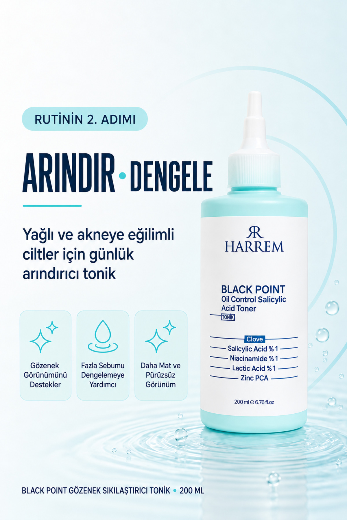 Akneli&yağlı Cilt Tipleri Için Saliyclic Acid Gözenek Sıkılaştırıcı Tonik 200 ml Black P.int — 00538 — تصویر 2 از 7